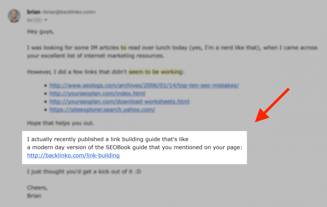 Off Page SEO Link Building Outreach Email Example