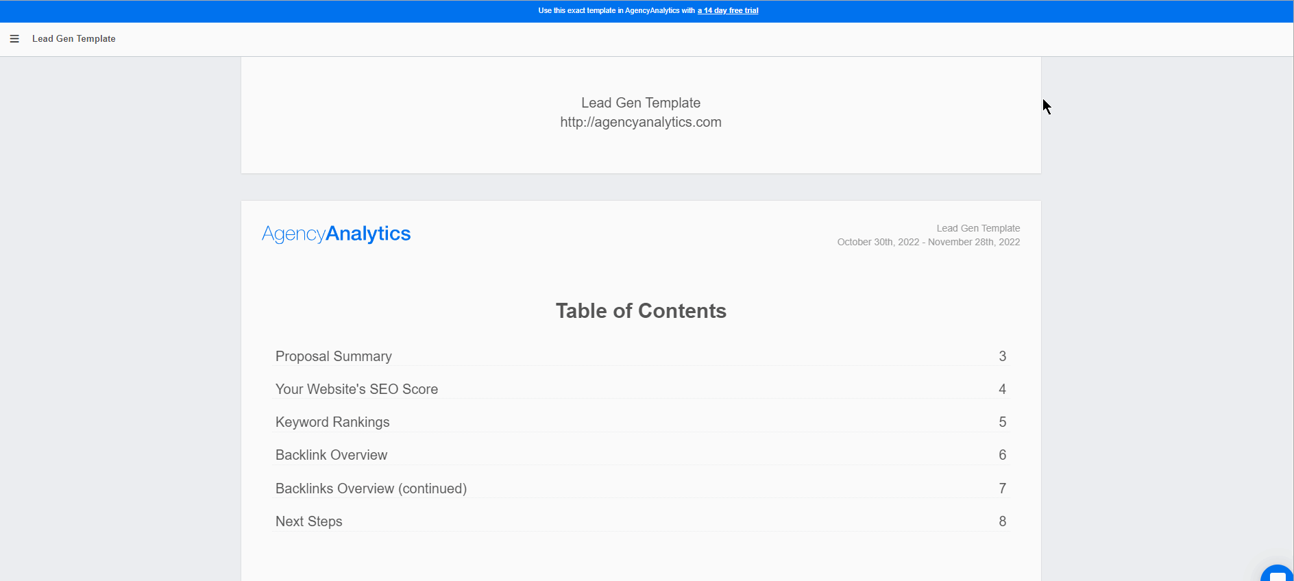 AgencyAnalytics SEO Lead Generation Template AgencyAnalytics SEO Lead Generation Template