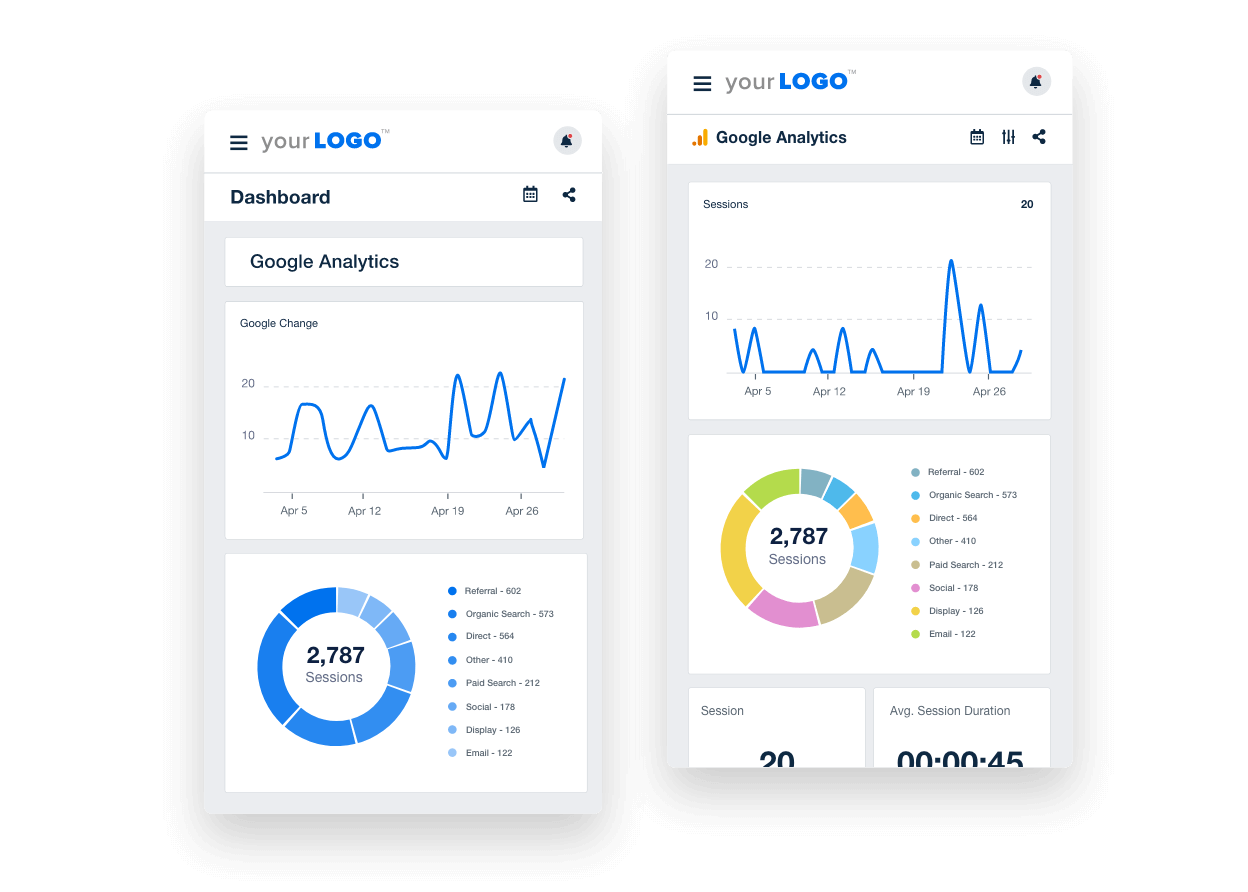 Beispiele für die Marketing-Dashboards von AgencyAnalytics auf mobilen Geräten