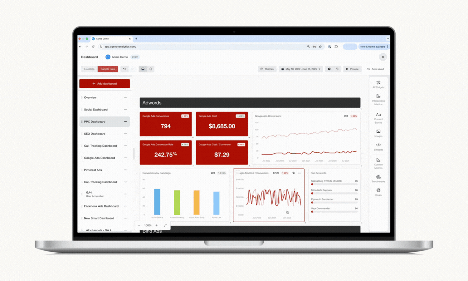 An example of an interactive marketing agency dashboard that can be used for video walkthroughs An example of an interactive marketing agency dashboard that can be used for video walkthroughs