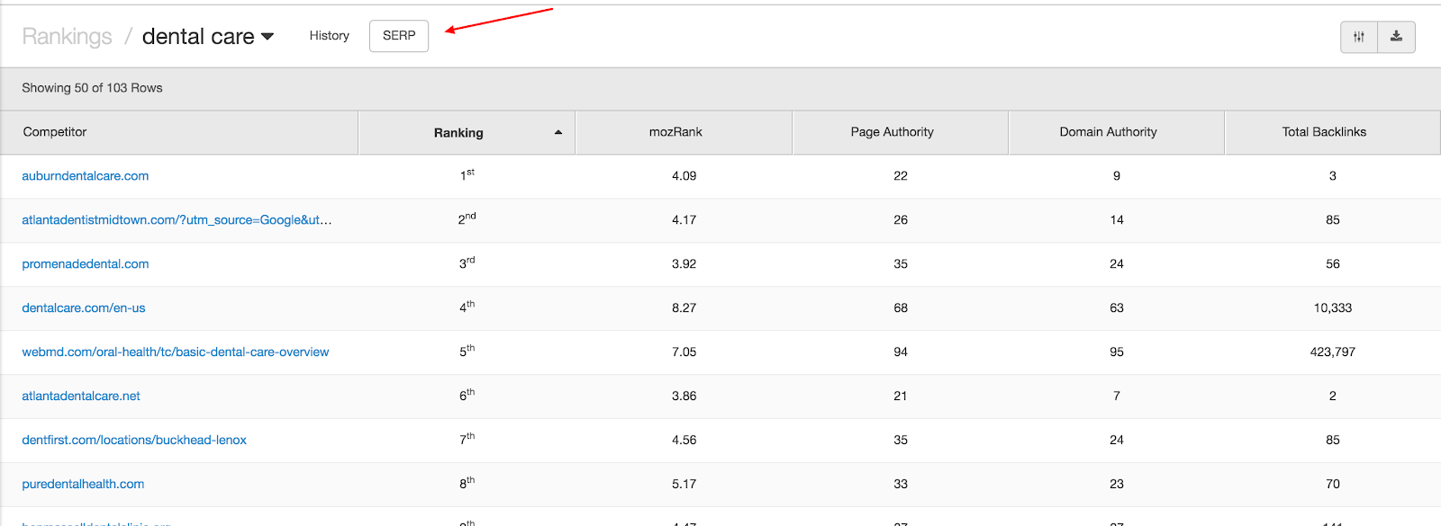 SERP history keyword rankings