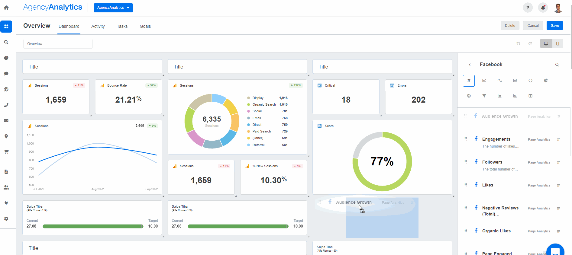 AgencyAnalytics Drag and Drop Builder