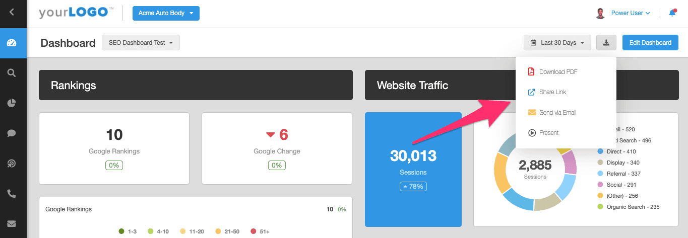 White label SEO Dashboard Template Example