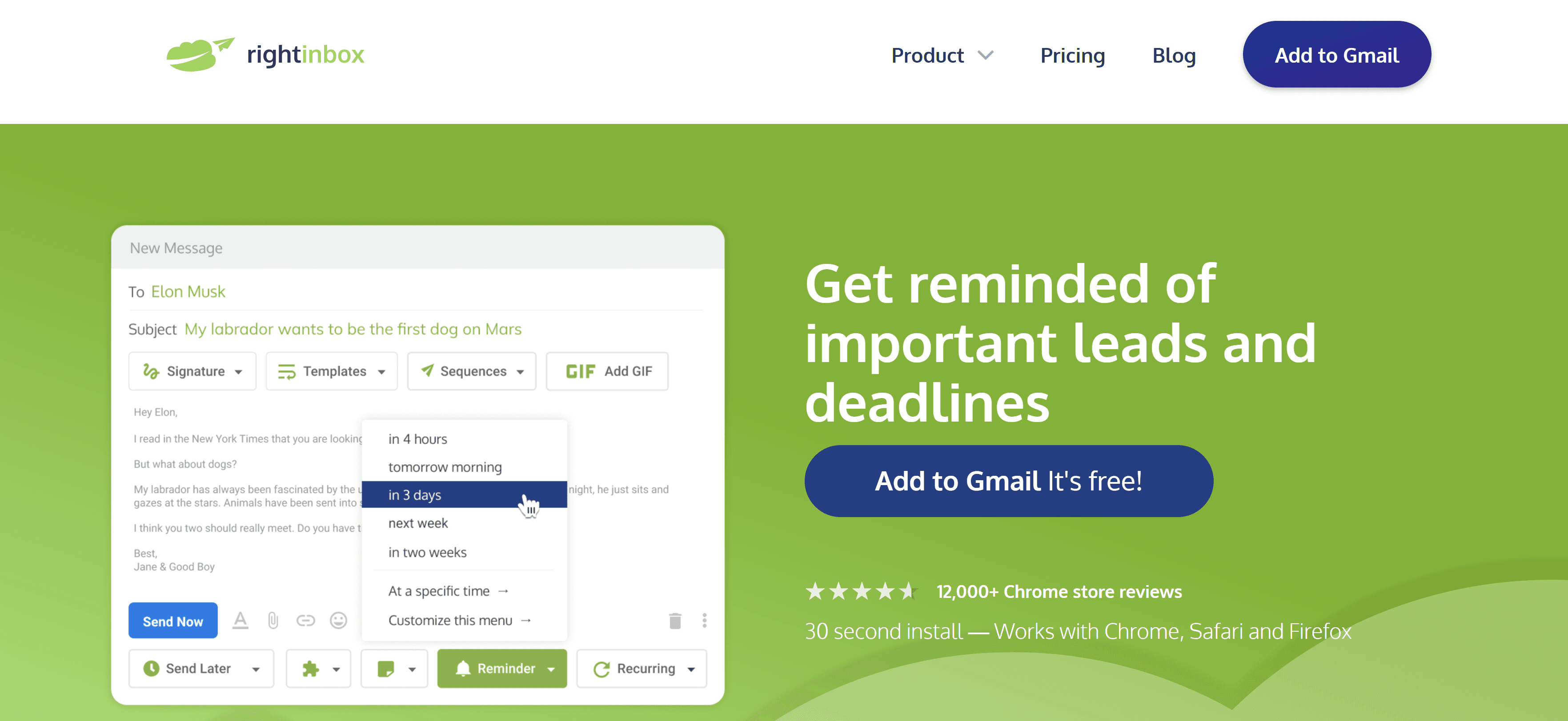 Header section of RightInbox website Header section of RightInbox website