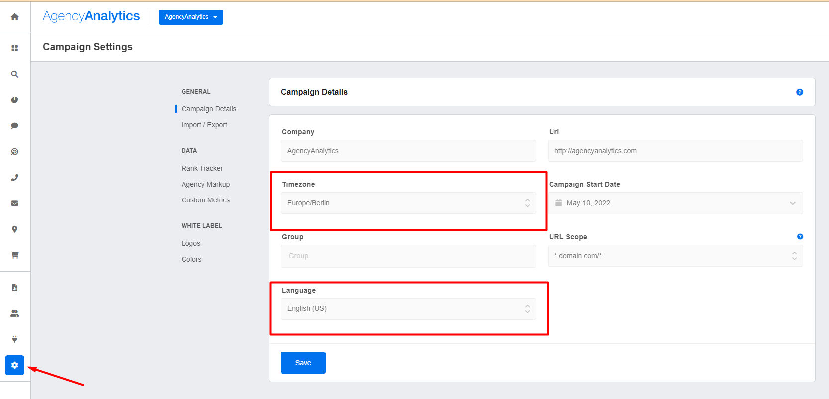 AgencyAnalytics Language Settings