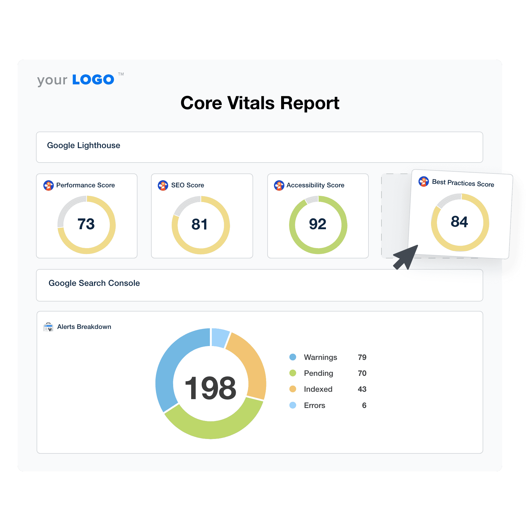 Illustration of the Drag-and-Drop Core Vitals Report Template Builder from AgencyAnalytics