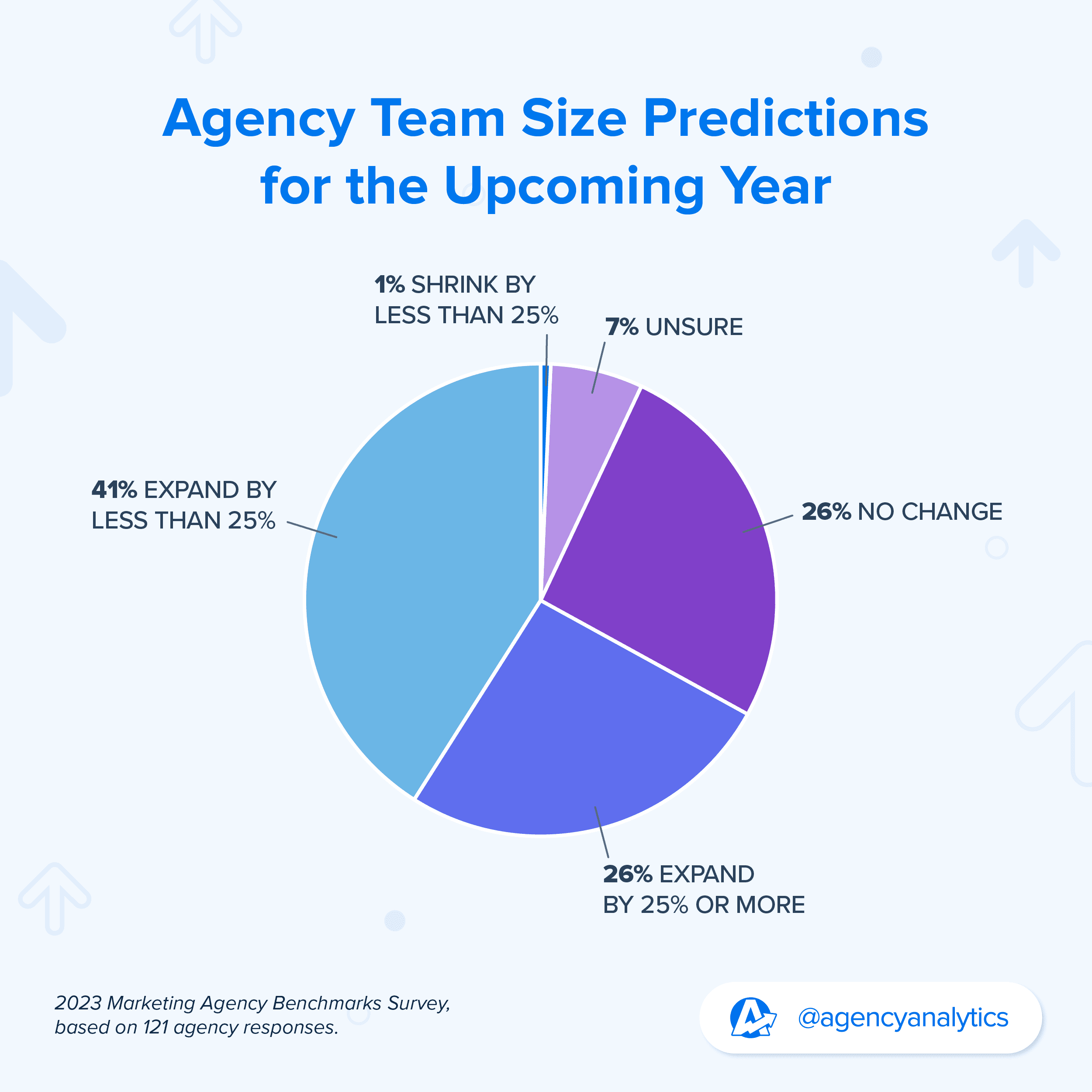 pie chart showing predictions for agency team size in the next year