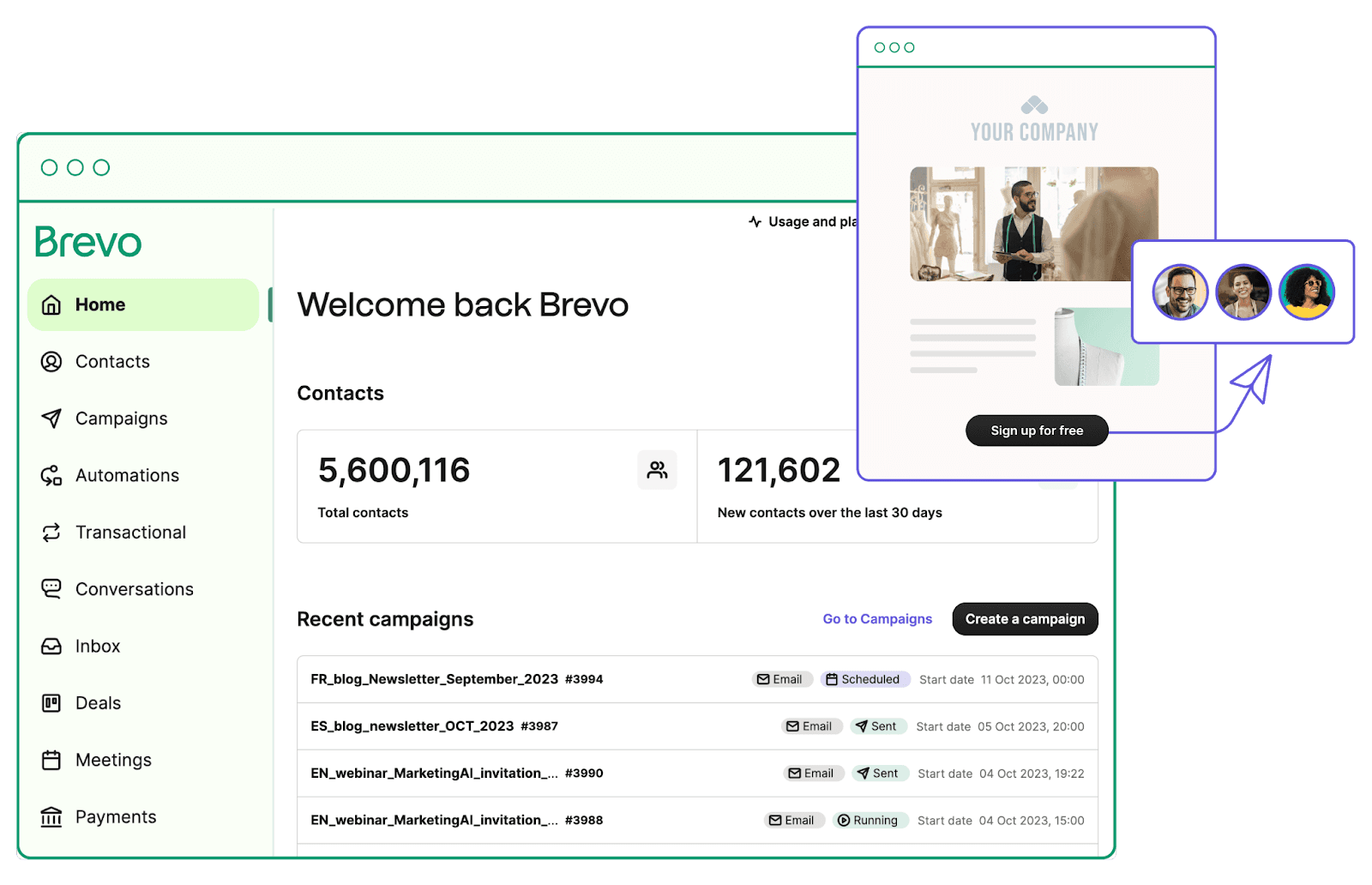 Screenshot of Brevo marketing automation platform. Screenshot of Brevo marketing automation platform.