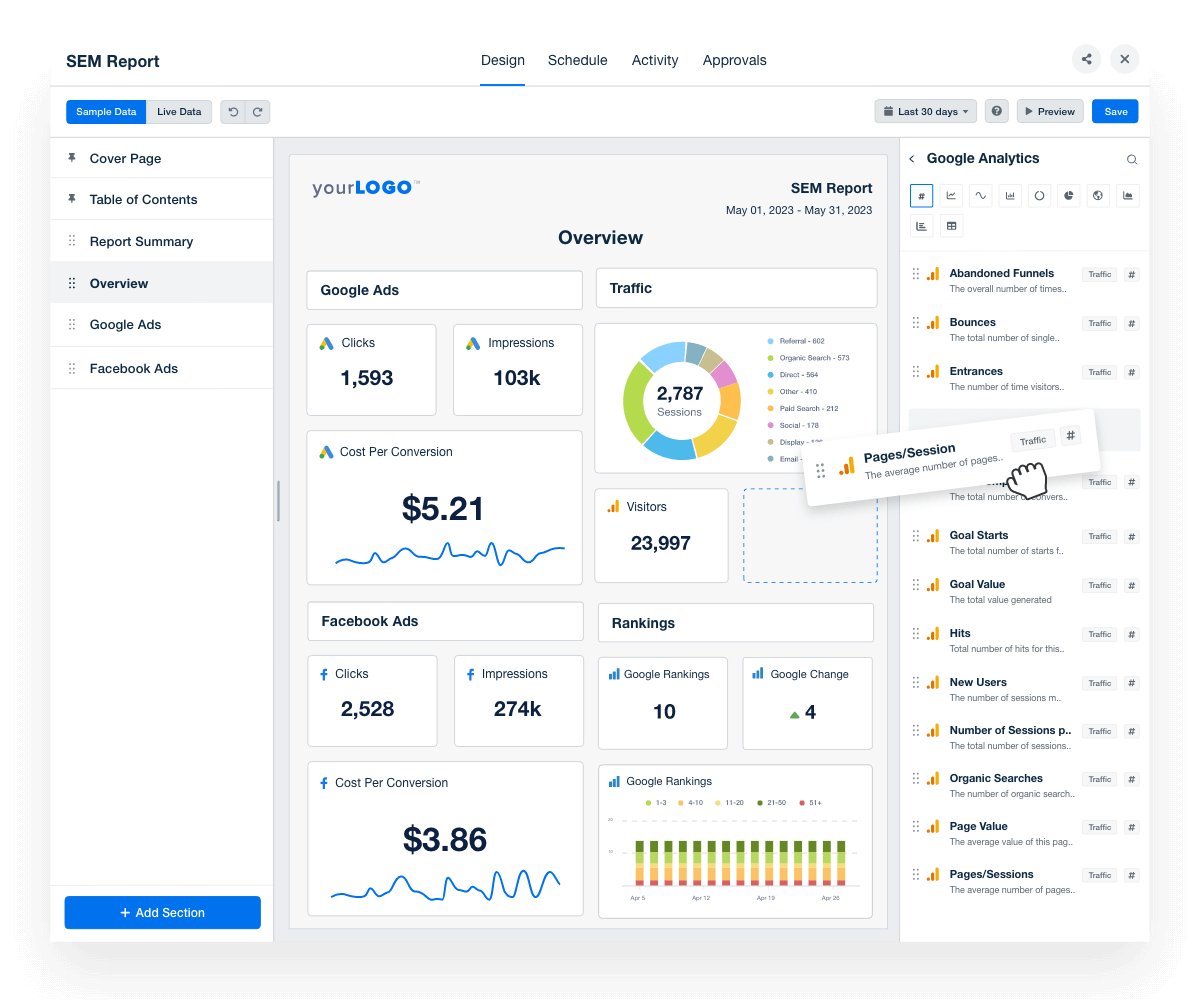 SEM reporting tool drag-and-drop feature image