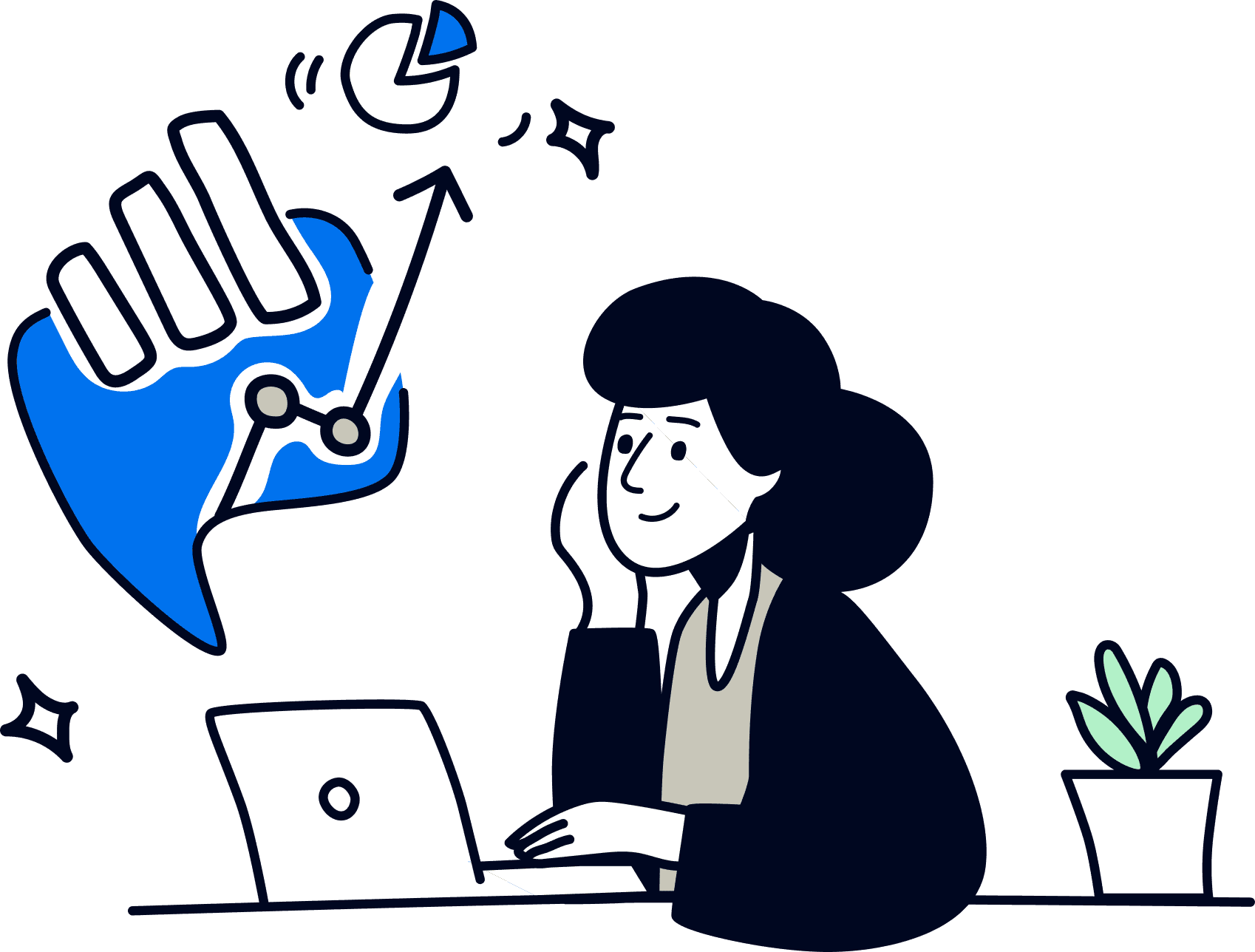 Illustration eines Nutzers in einer Marketingagentur, der die Reportingfunktionen von AgencyAnalytics testet