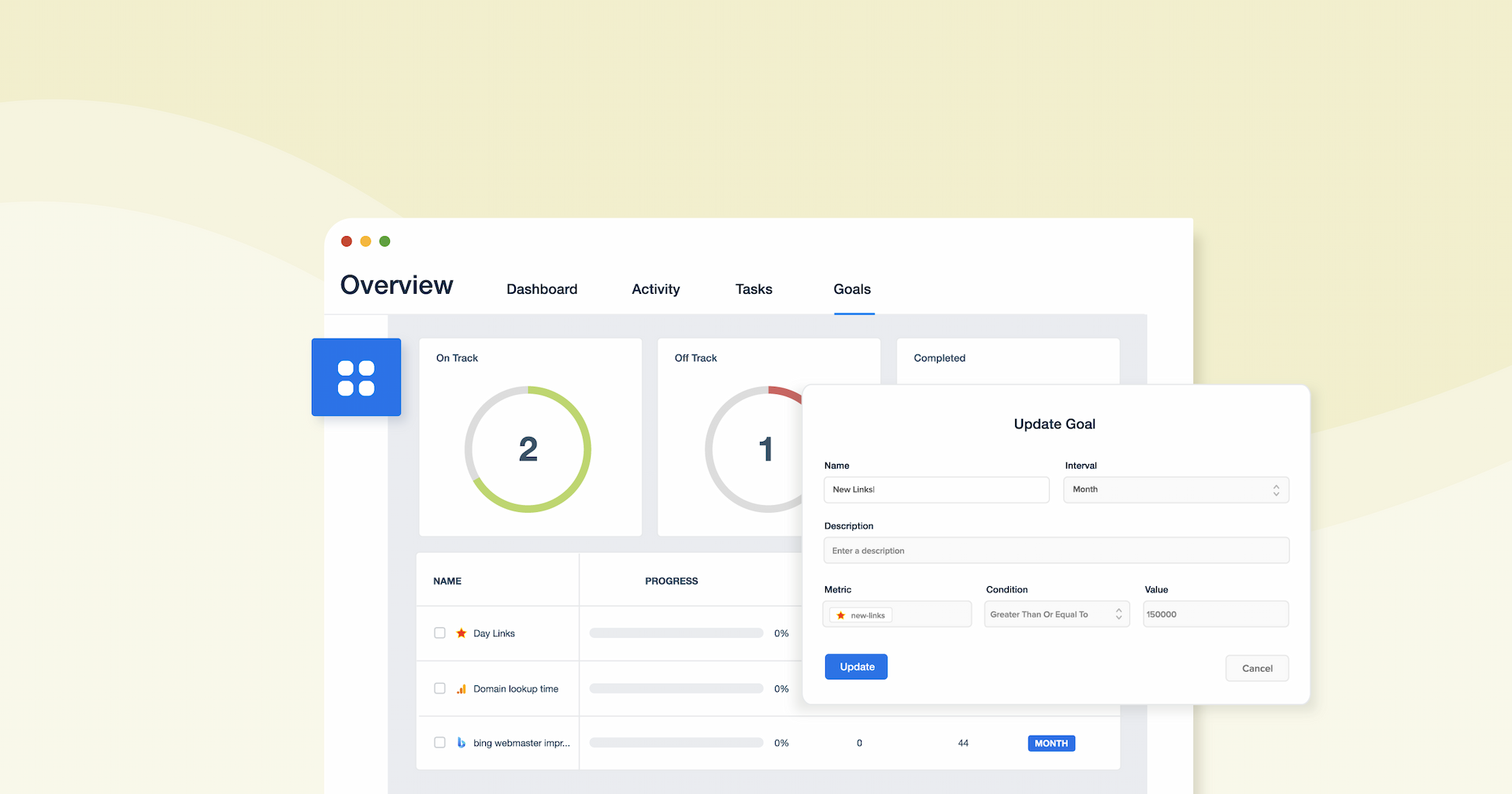 Track Progress Against Key Objectives With Custom Goals Client Reporting Custom Goals