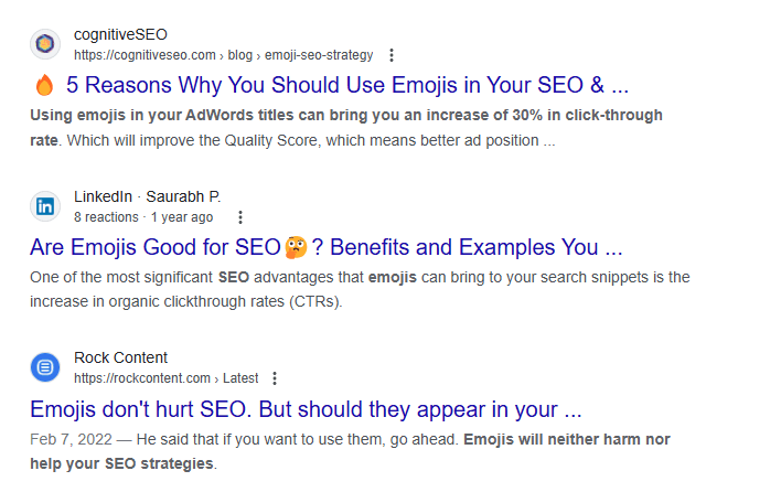 An Example of Popular Emojis Showing in Search Results An Example of Popular Emojis Showing in Search Results