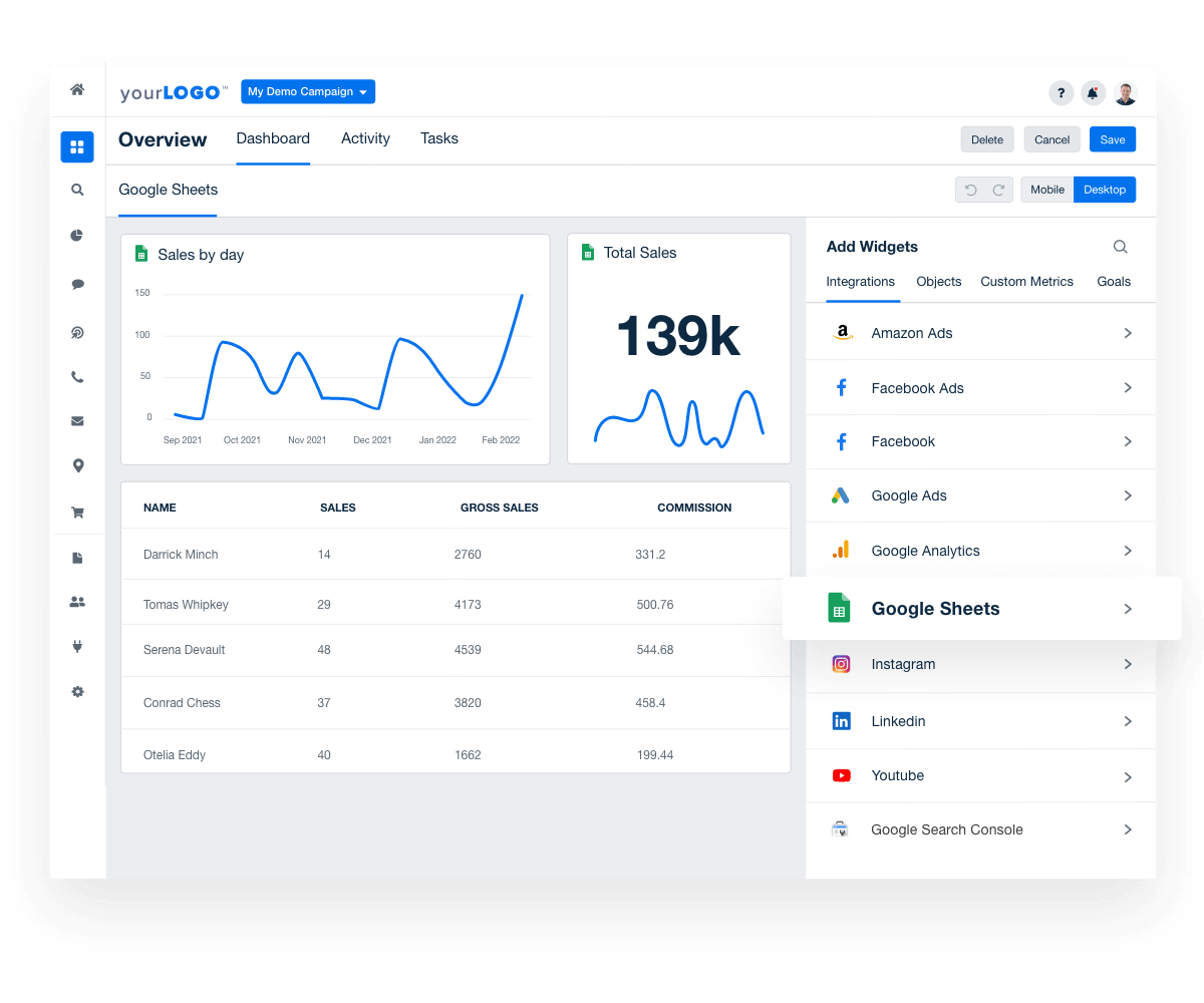 import custom metrics to google sheets