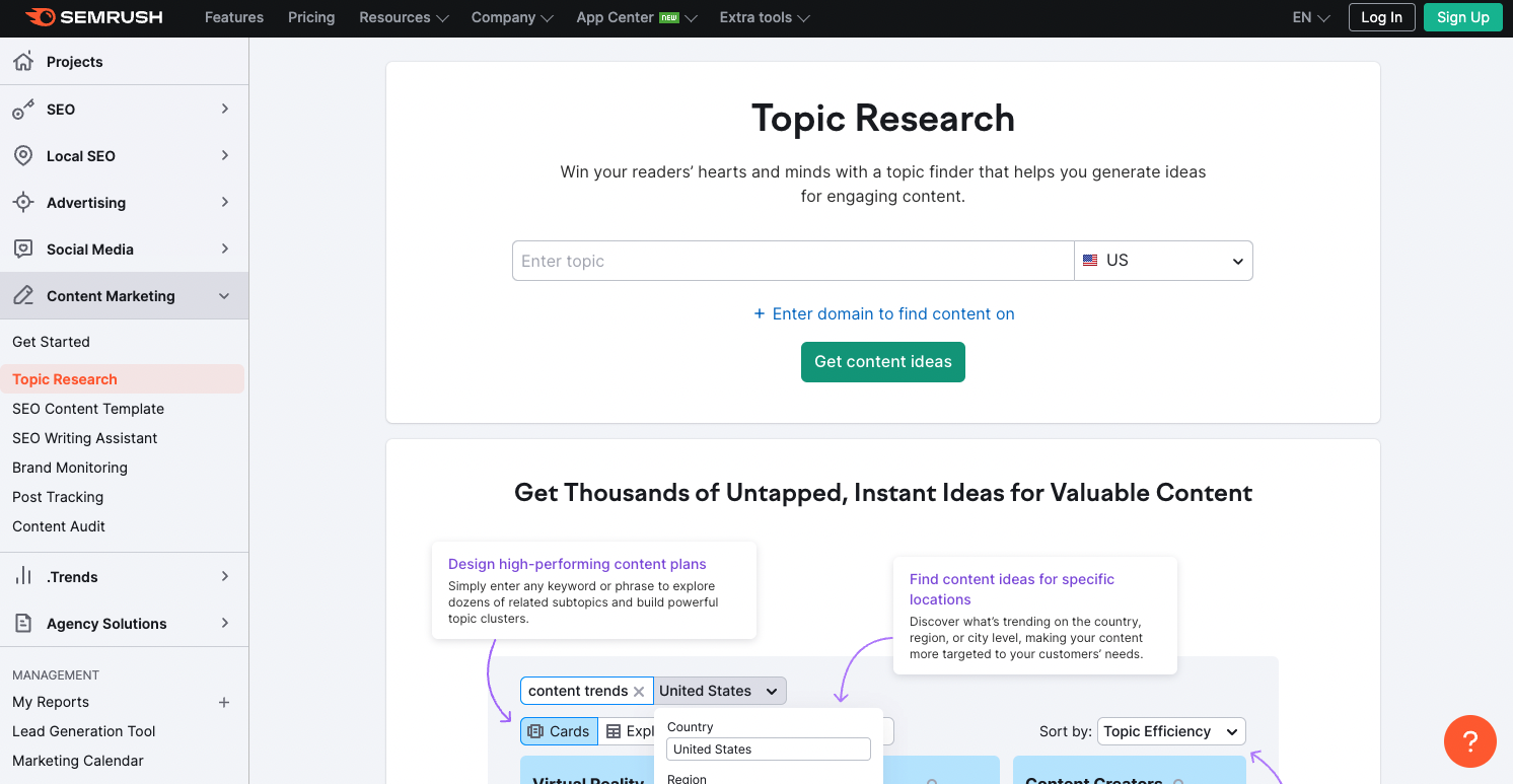 Semrush Topic Research Tool