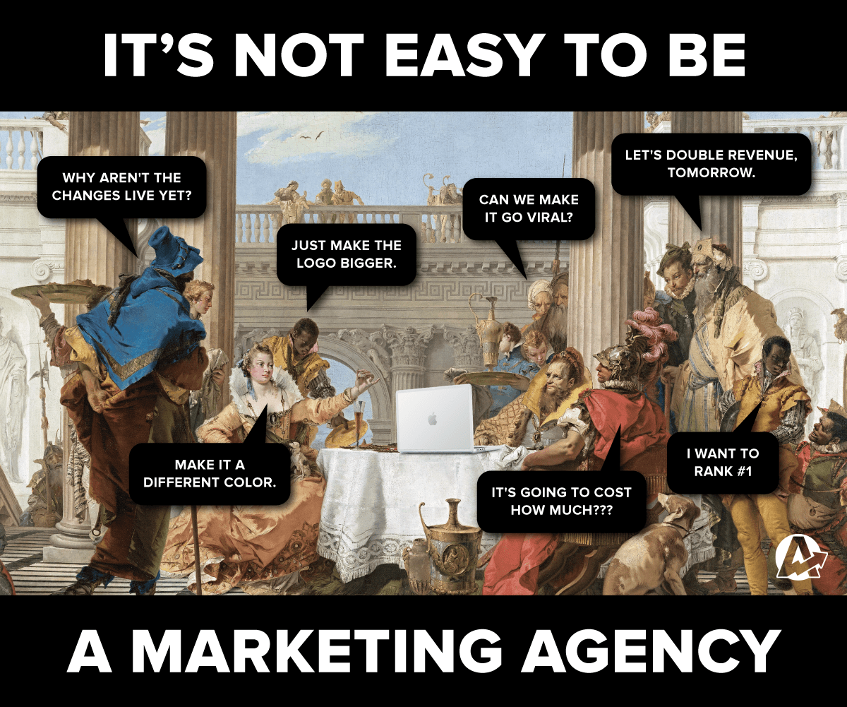 Meme about working at a marketing agency based on a classic painting Meme about working at a marketing agency based on a classic painting