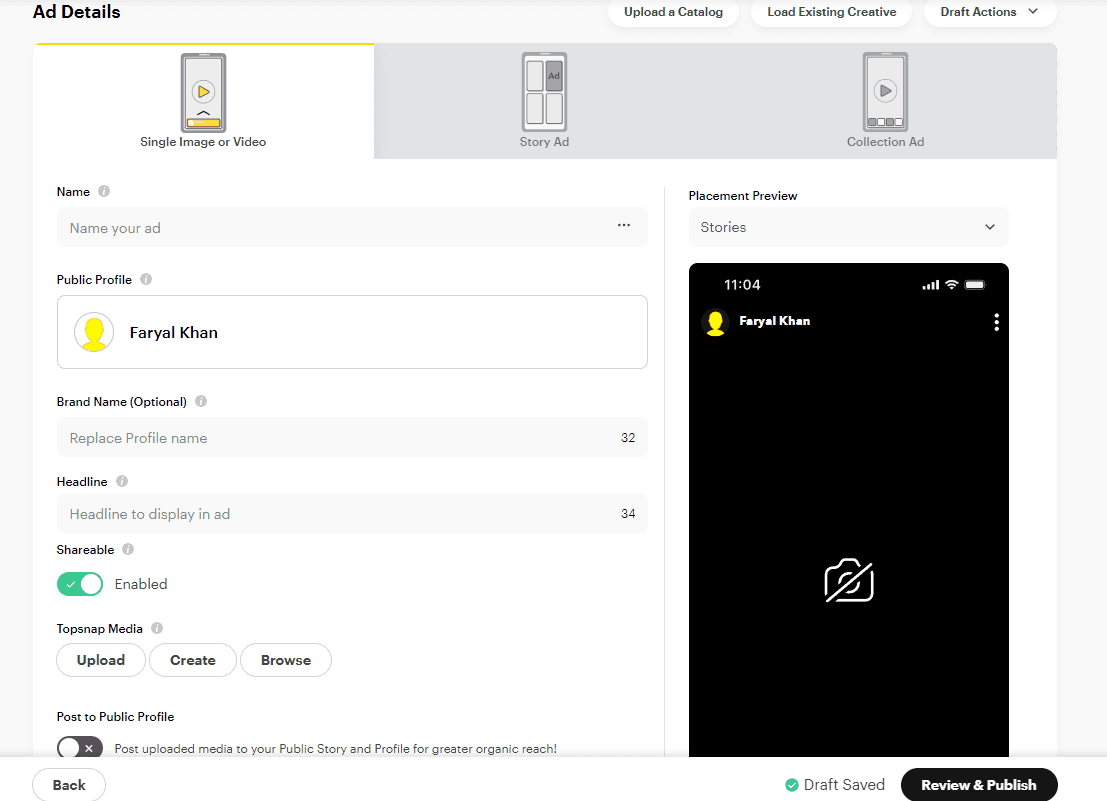 Choose ad type in Snapchat ads Choose ad type in Snapchat ads