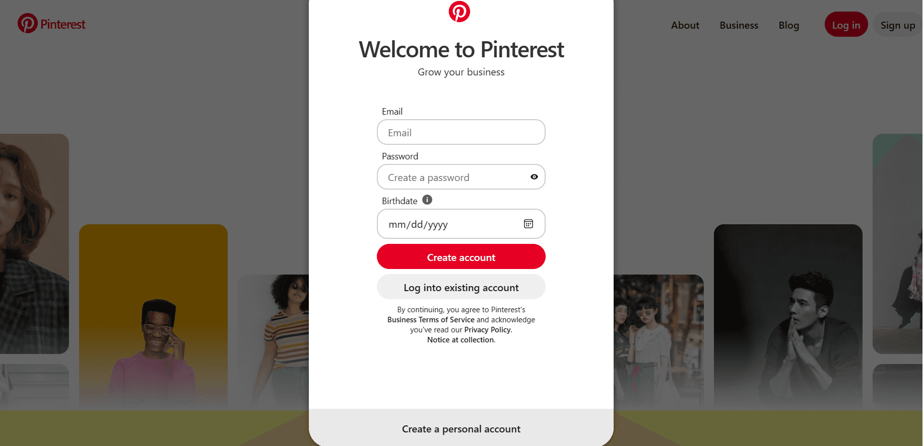 Pinterest Signup Homepage