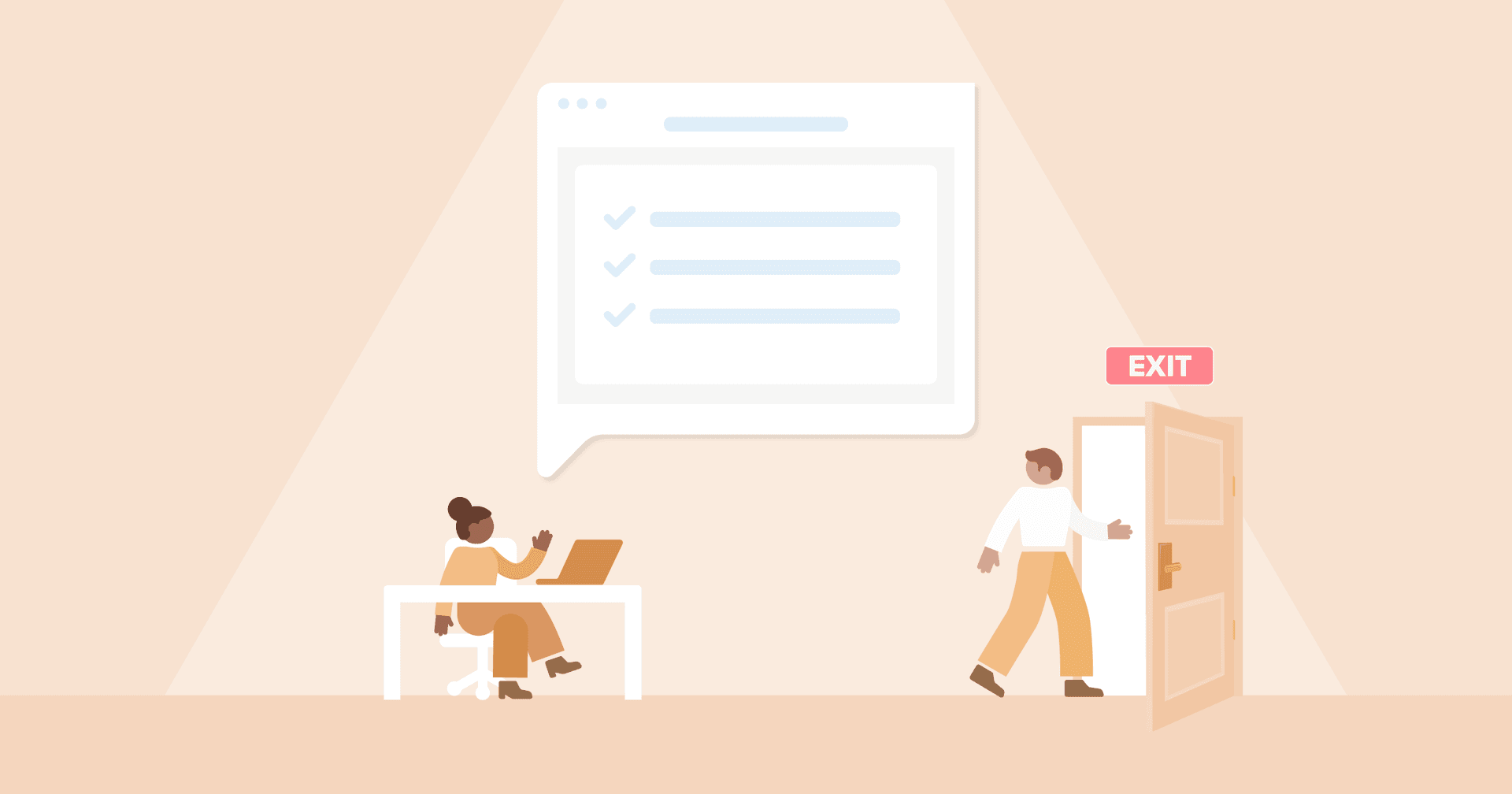 Client Breakups: How to Conduct a Client Exit Interview image showing a person exiting after a client exit interview