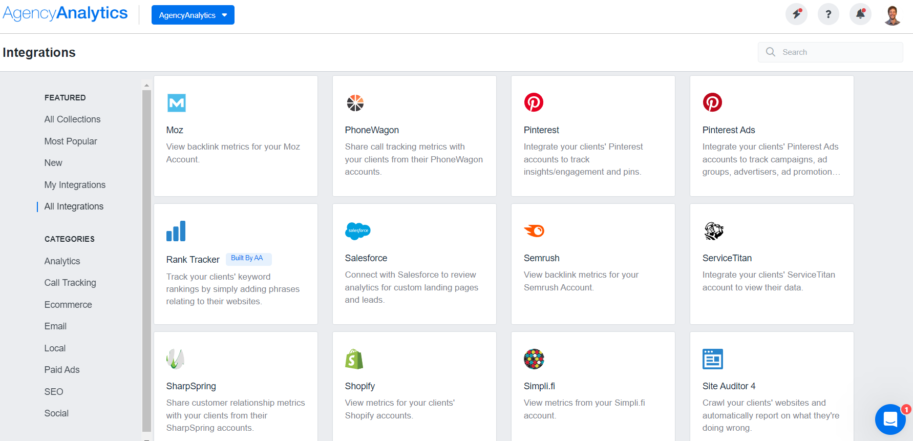 AgencyAnalytics Integrations List