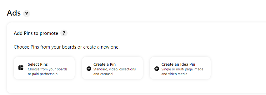 Pinterest Ads - Select Pins