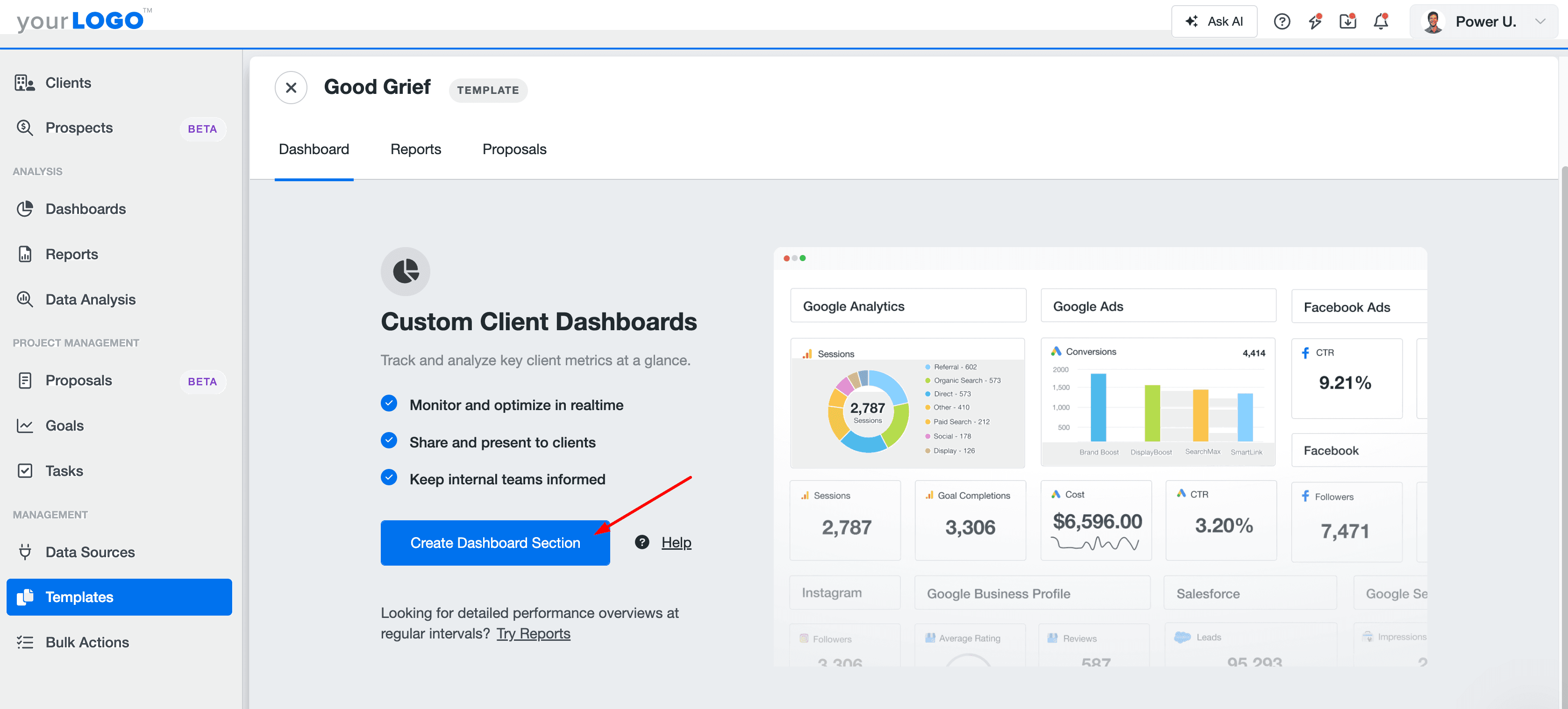 AgencyAnalytics - Create a dashboard section AgencyAnalytics - Create a dashboard section