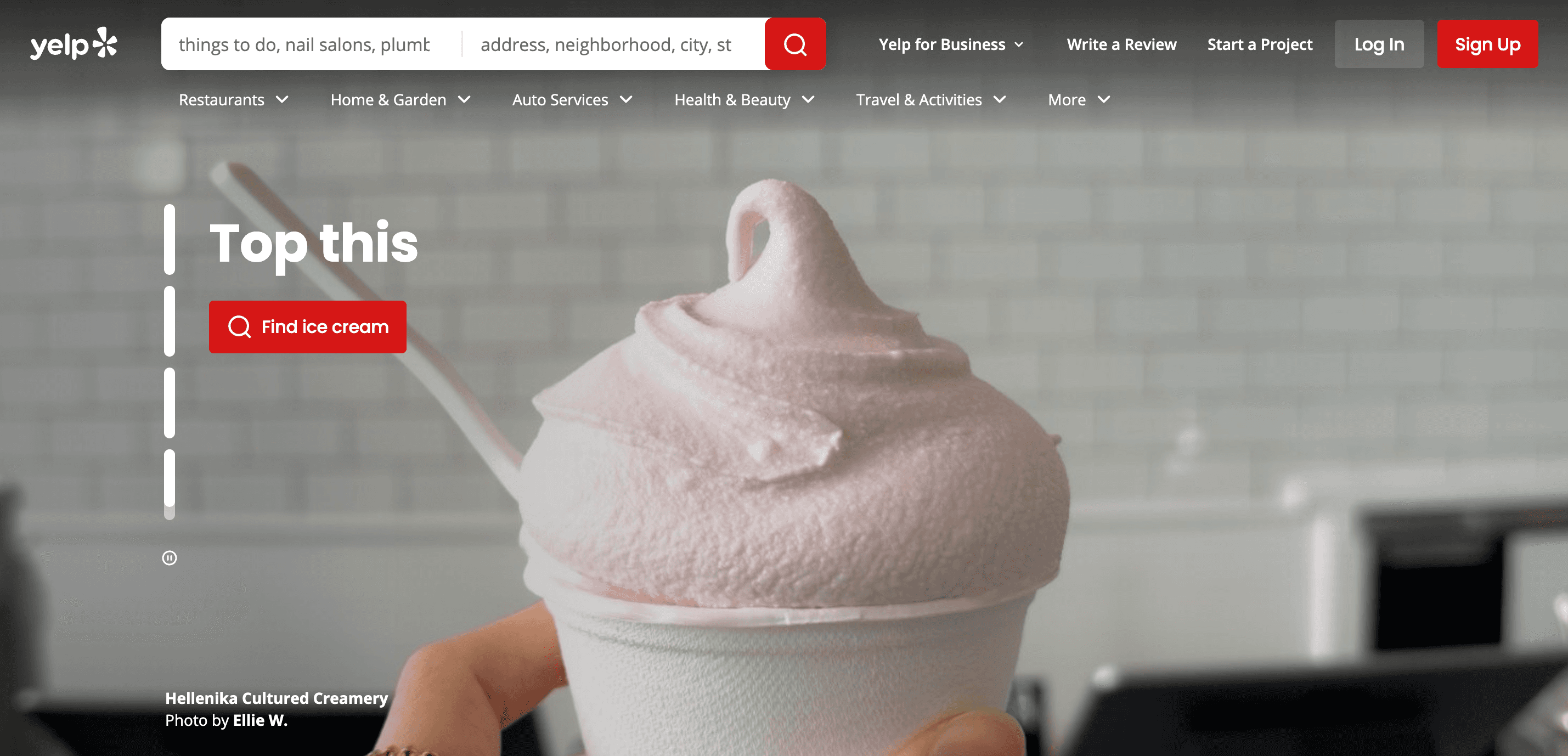 Yelp homepage Yelp homepage