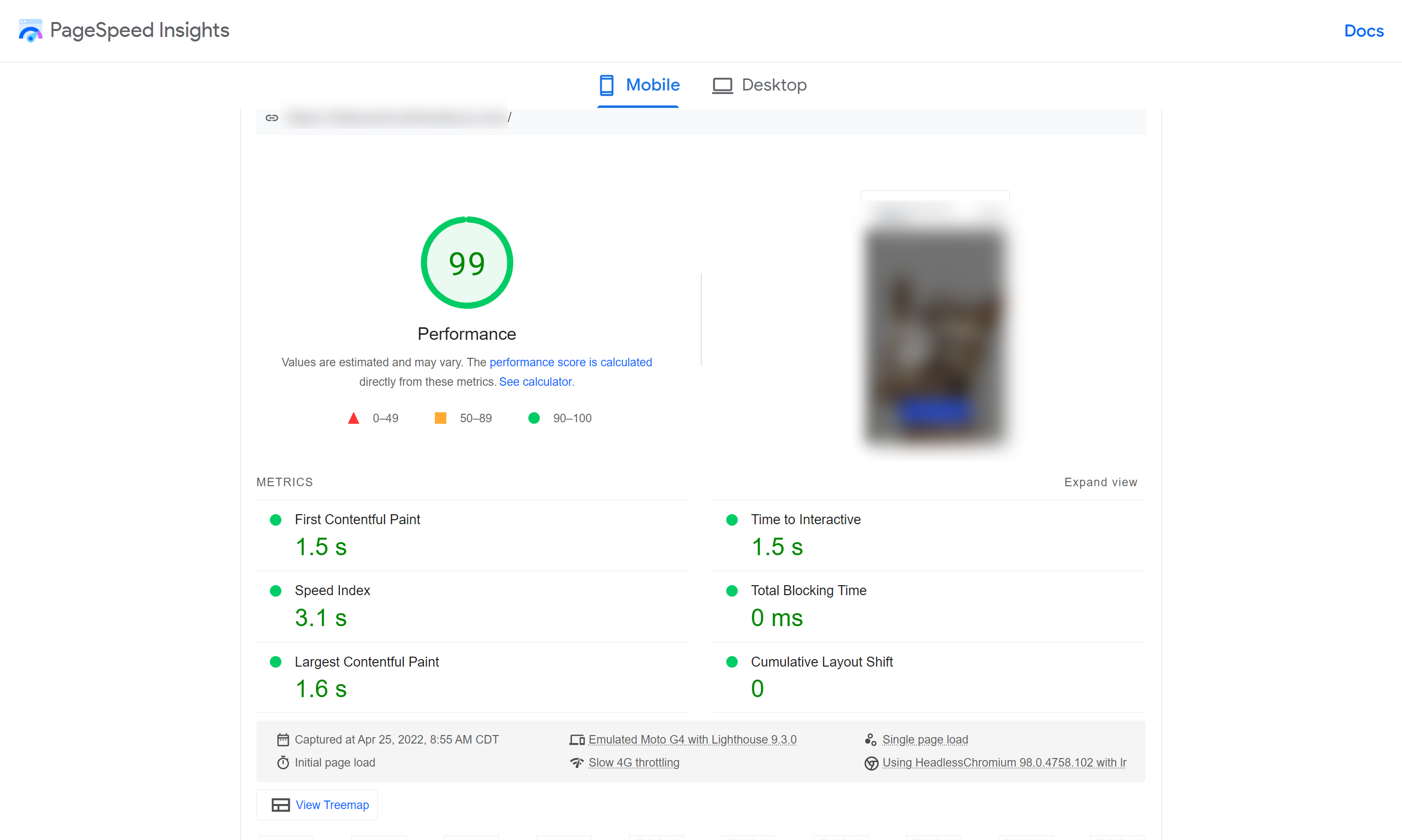 Google PageSpeed Insights Core Web Vitals Report Example