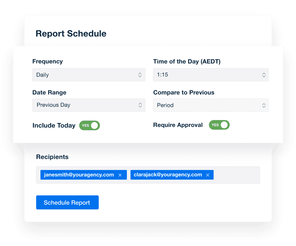 An illustration of how to schedule marketing reports to be sent automatically