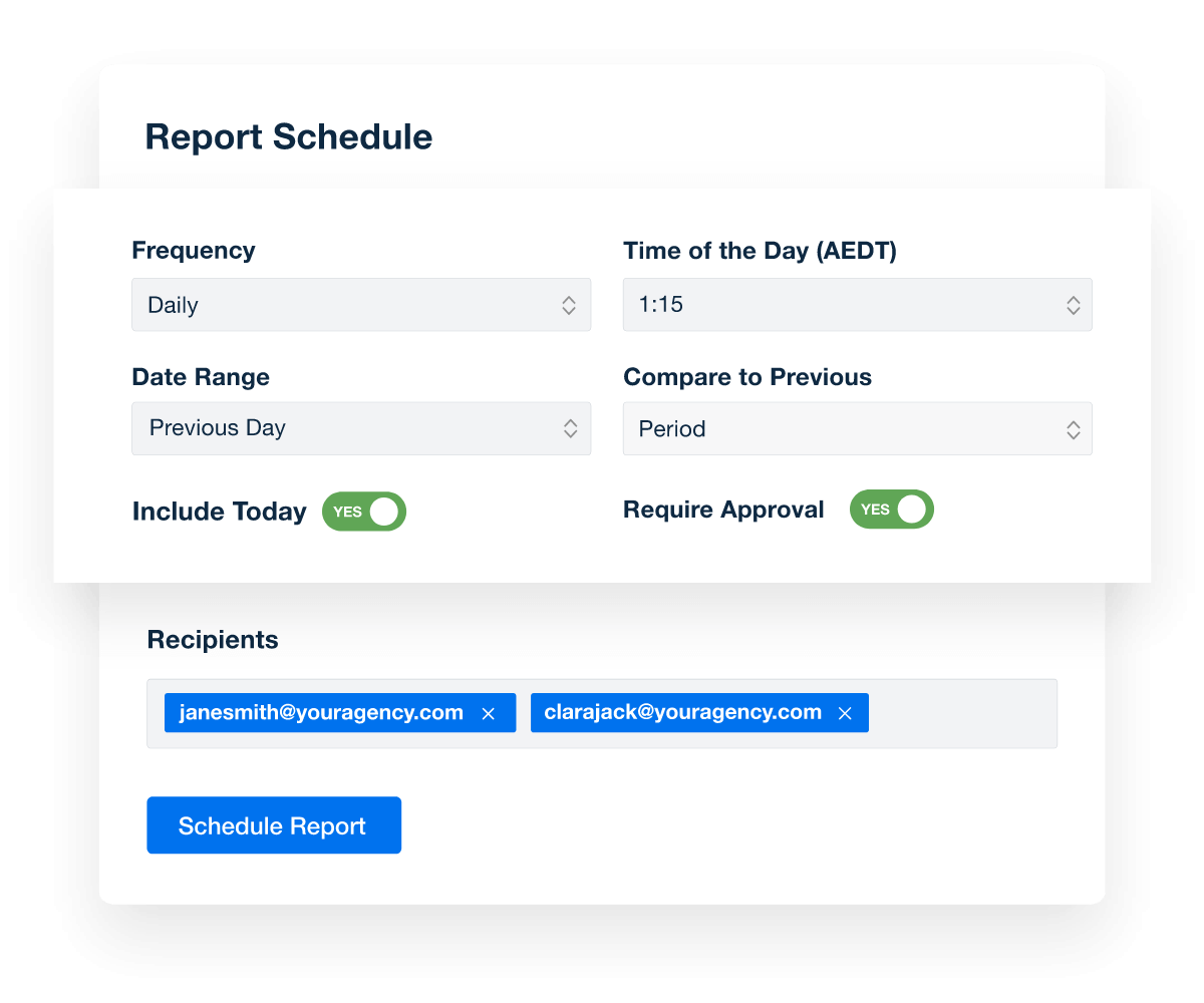 An illustration of how to schedule marketing reports to be sent automatically An illustration of how to schedule marketing reports to be sent automatically