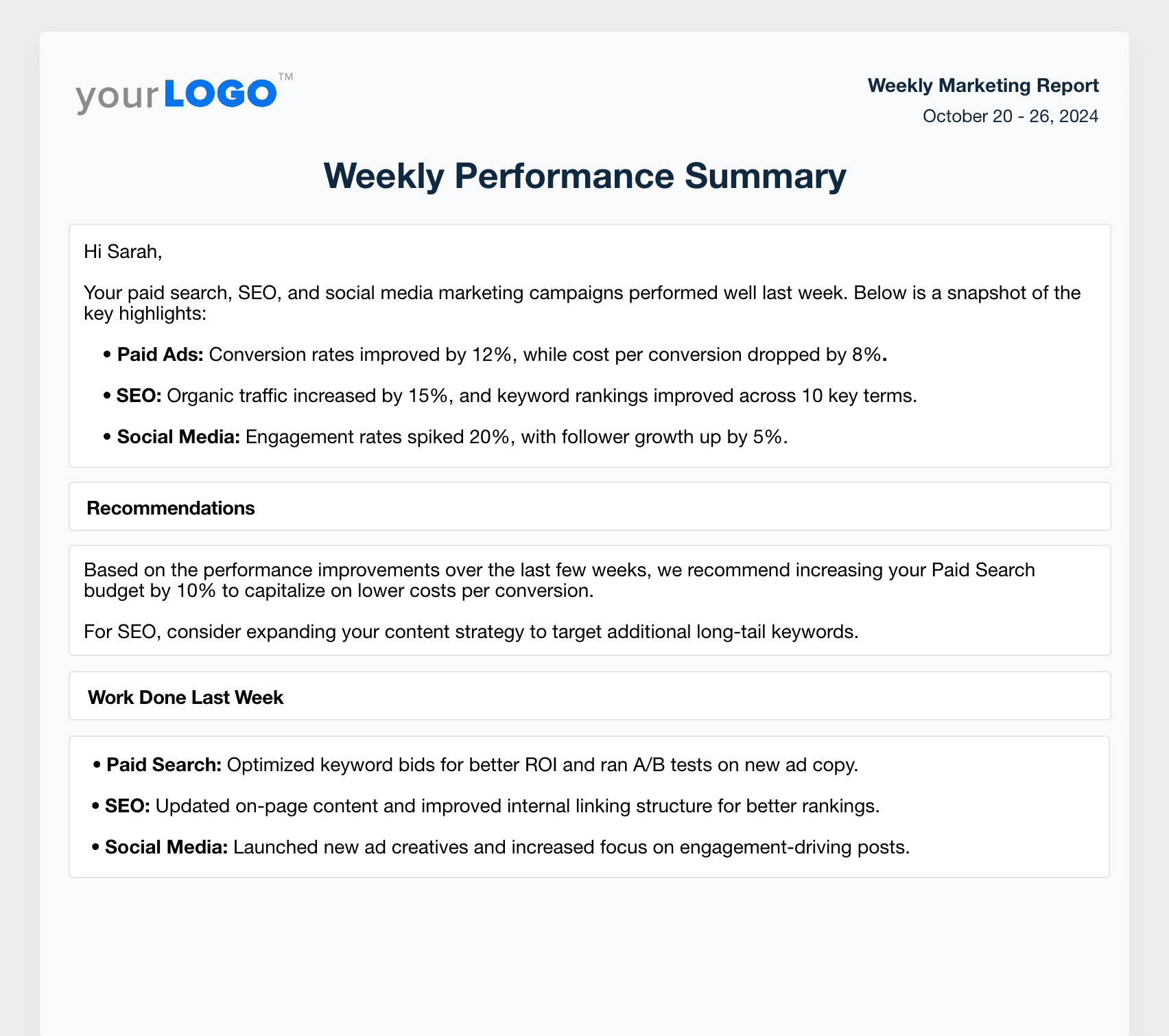 Weekly Report Marketing Performance Summary Example Weekly Report Marketing Performance Summary Example