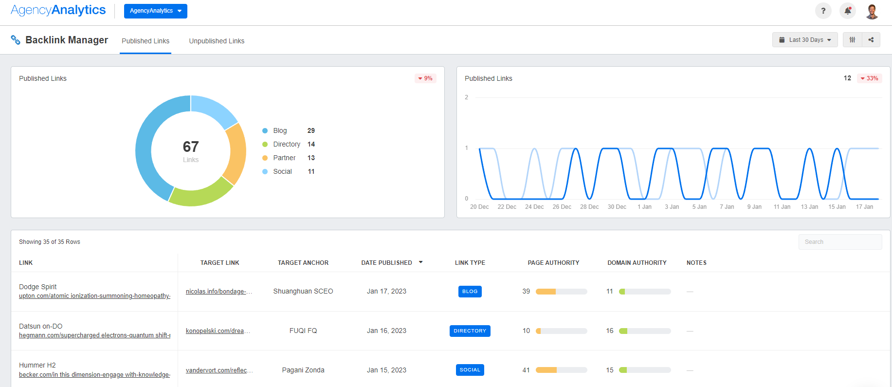AgencyAnalytics Backlink Manager 