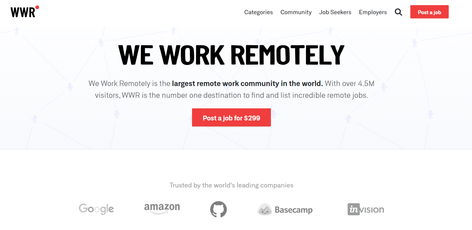 We Work Remotely Homepage We Work Remotely Homepage
