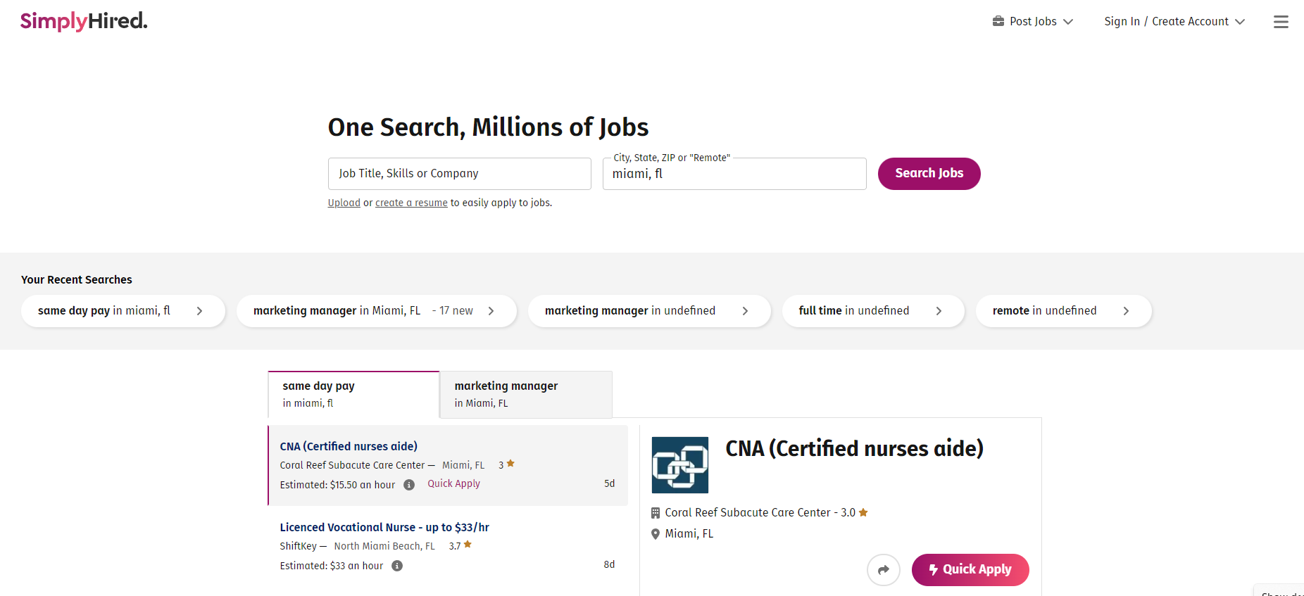 Simply Hired Homepage Simply Hired Homepage