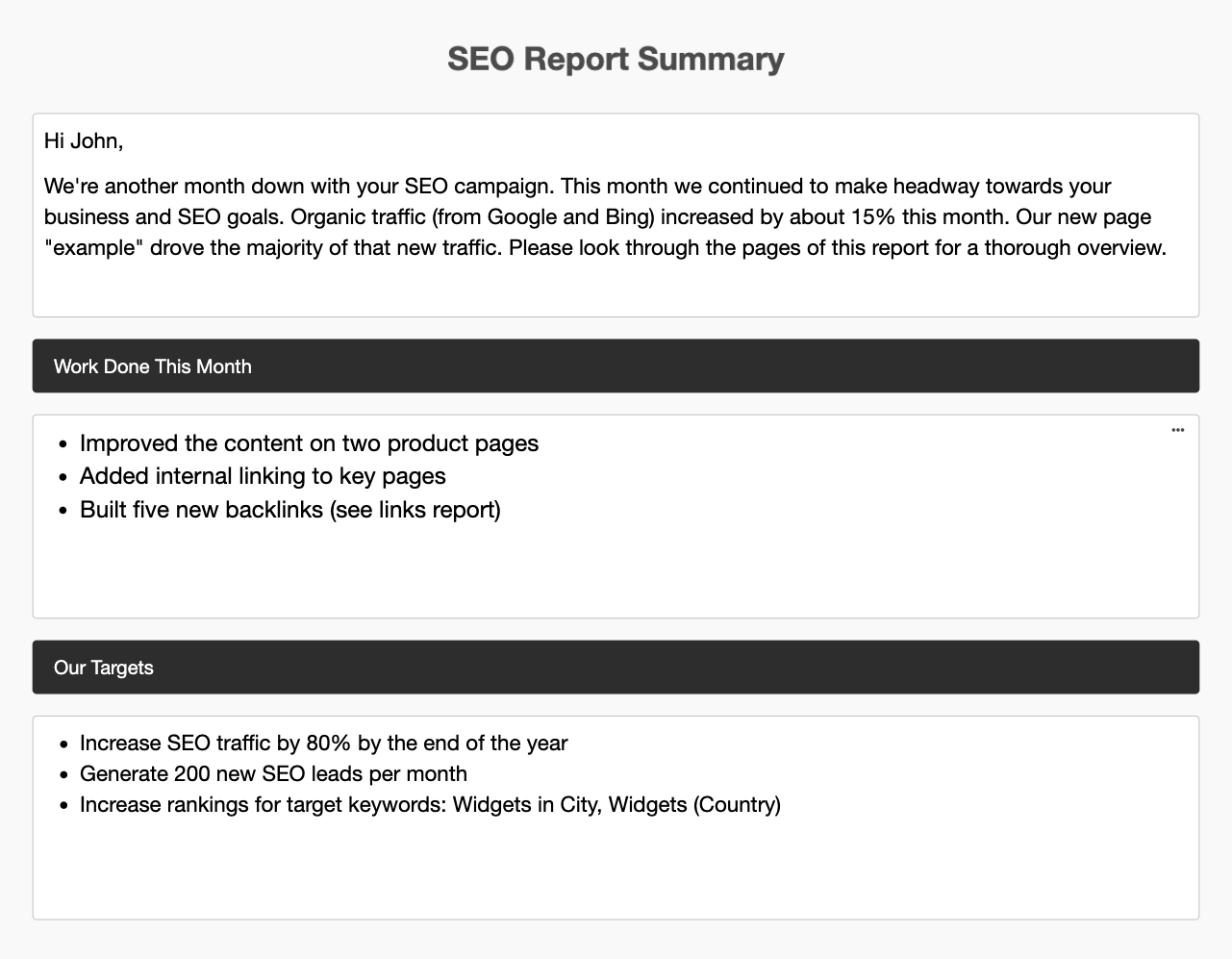 AgencyAnalytics SEO Report Summary