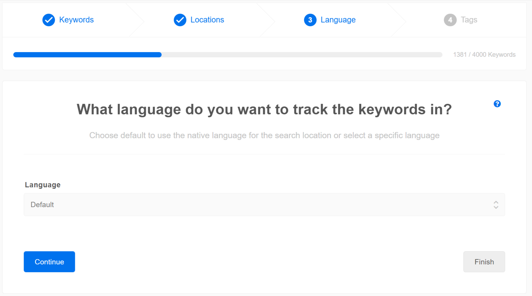 Image showing choosing the language in which to track keywords 