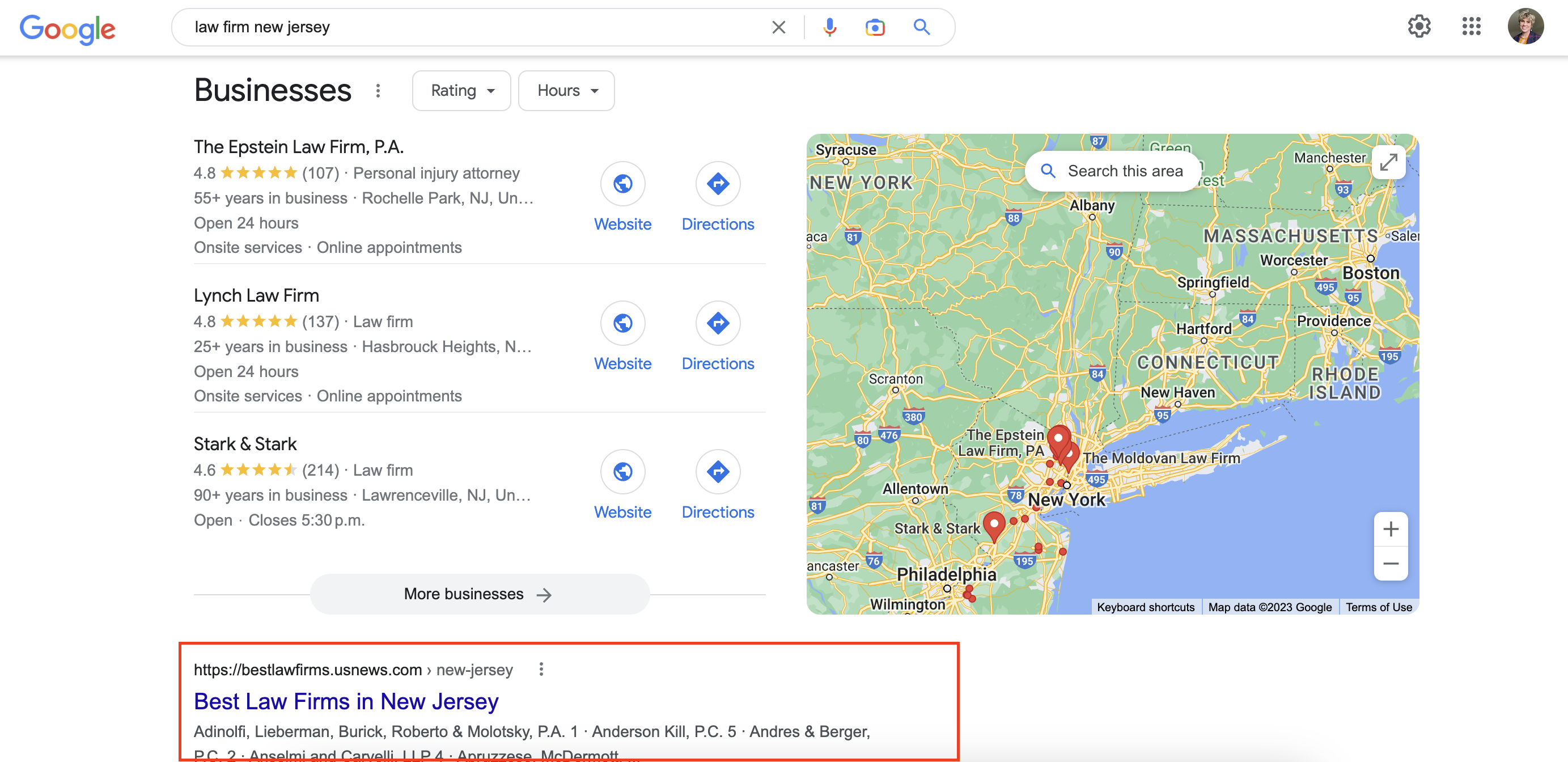Law Firm New Jersey SERP Example Law Firm New Jersey SERP Example