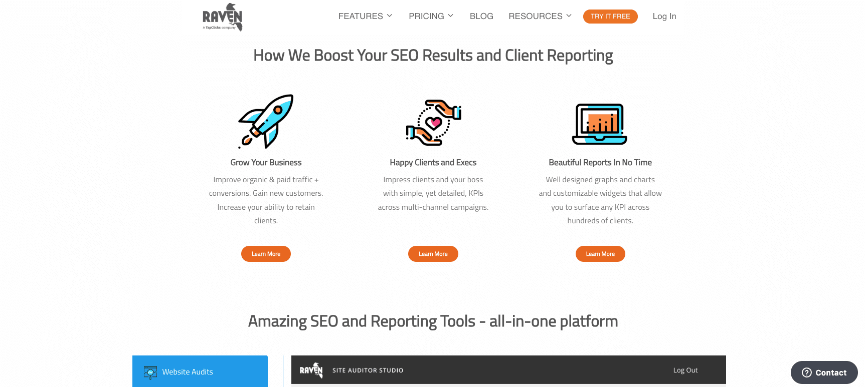 Screenshot of Raven Tools homepage Screenshot of Raven Tools homepage