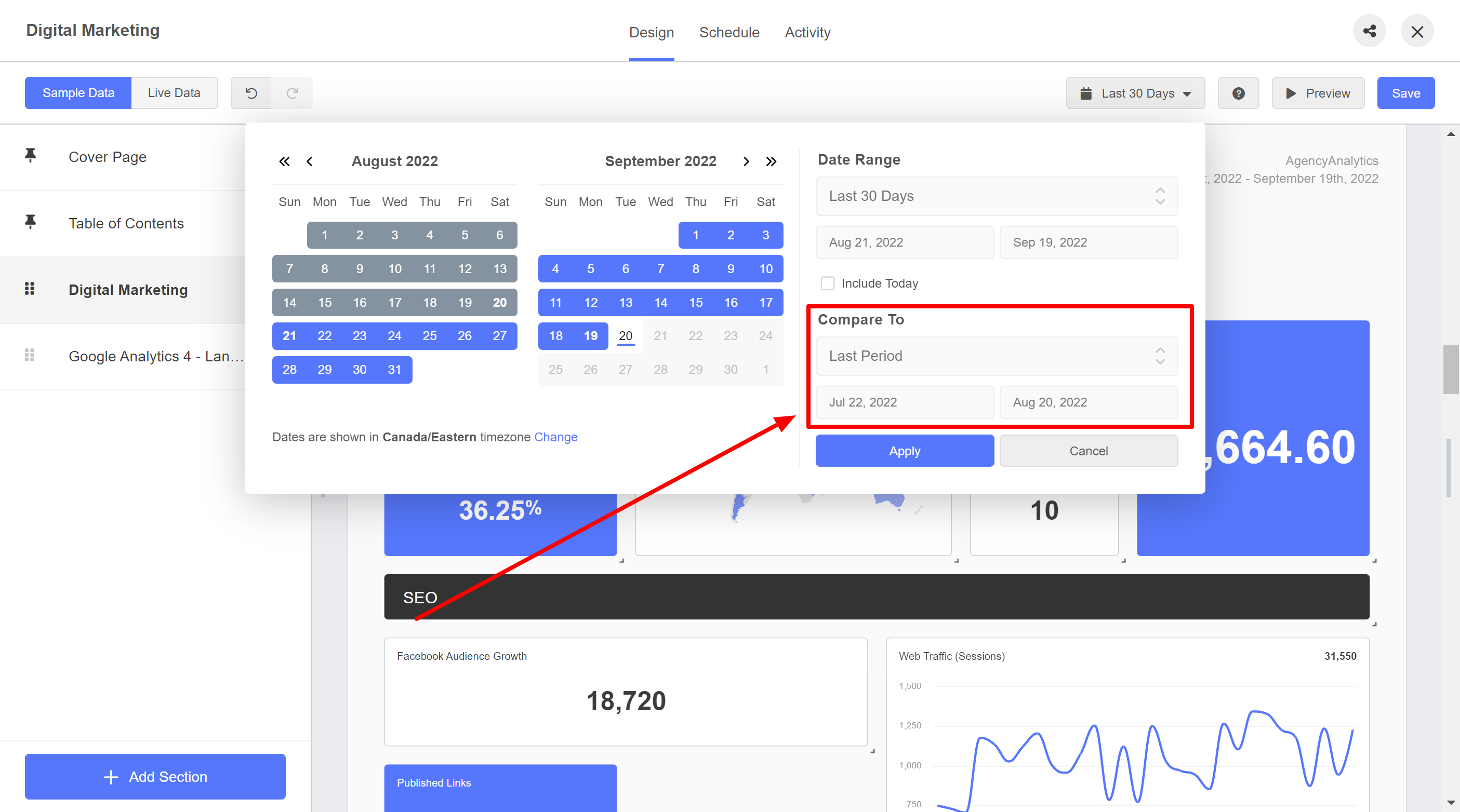 Enable Compare to Previous Period Option