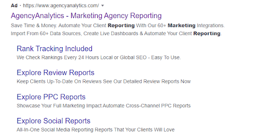 Exemplo de extensões de anúncio do Google Exemplo de extensões de anúncio do Google