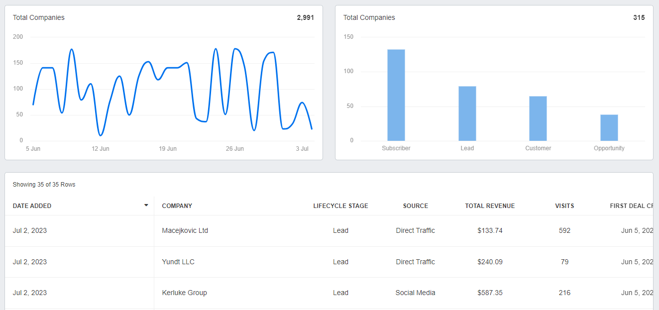 HubSpot Companies Report Example