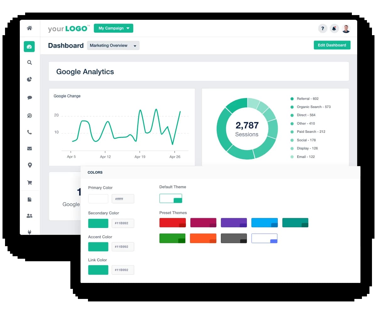 white labeled marketing dashboard color selector example 