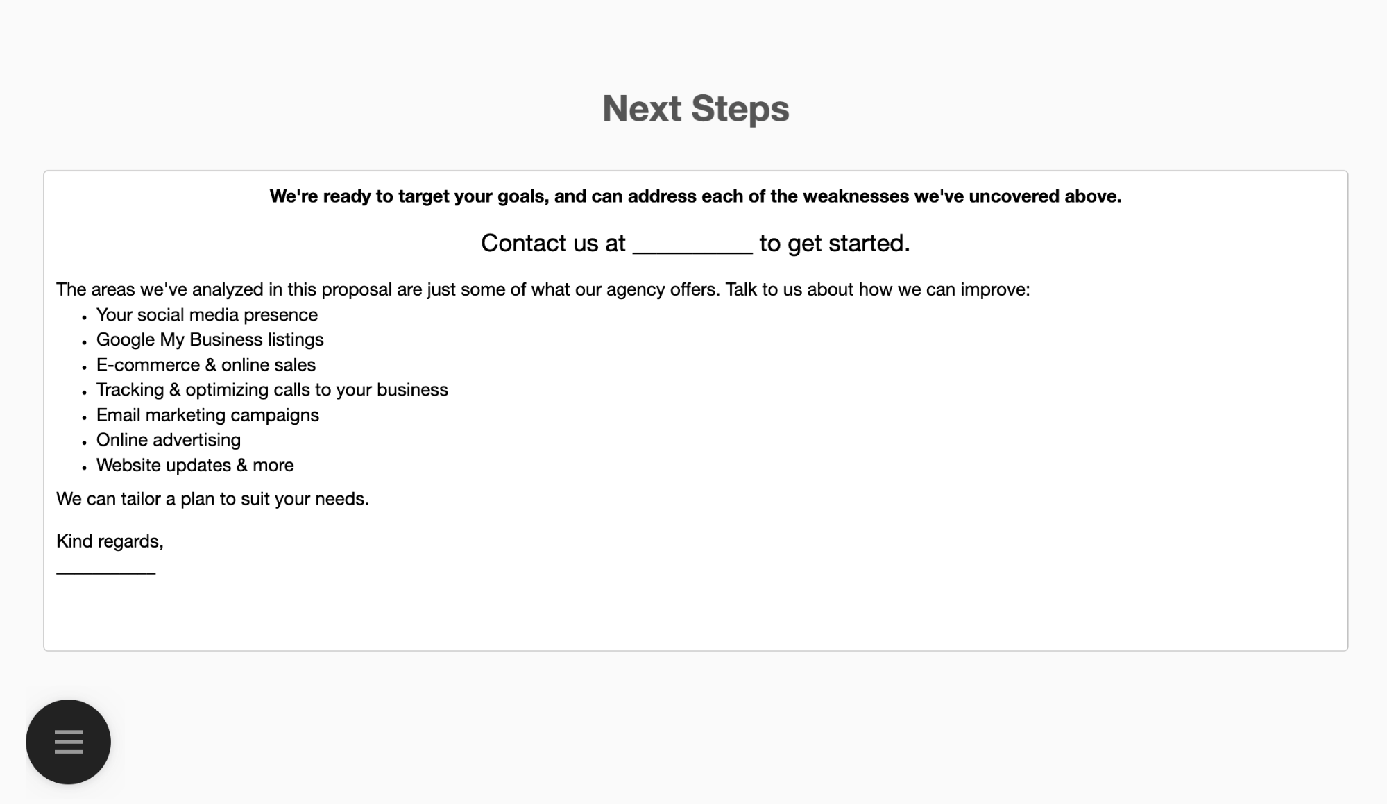 Next steps marketing proposal Next steps marketing proposal