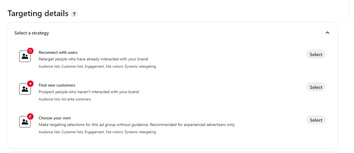 Pinterest Ads - Targeting Details Pinterest Ads - Targeting Details