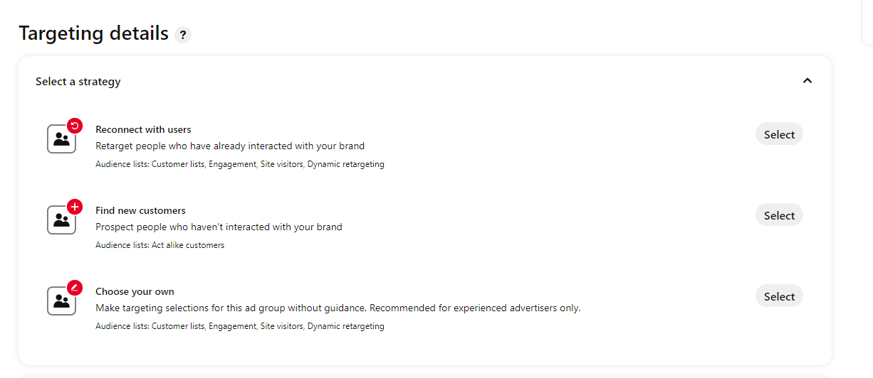 Pinterest Ads - Targeting Details