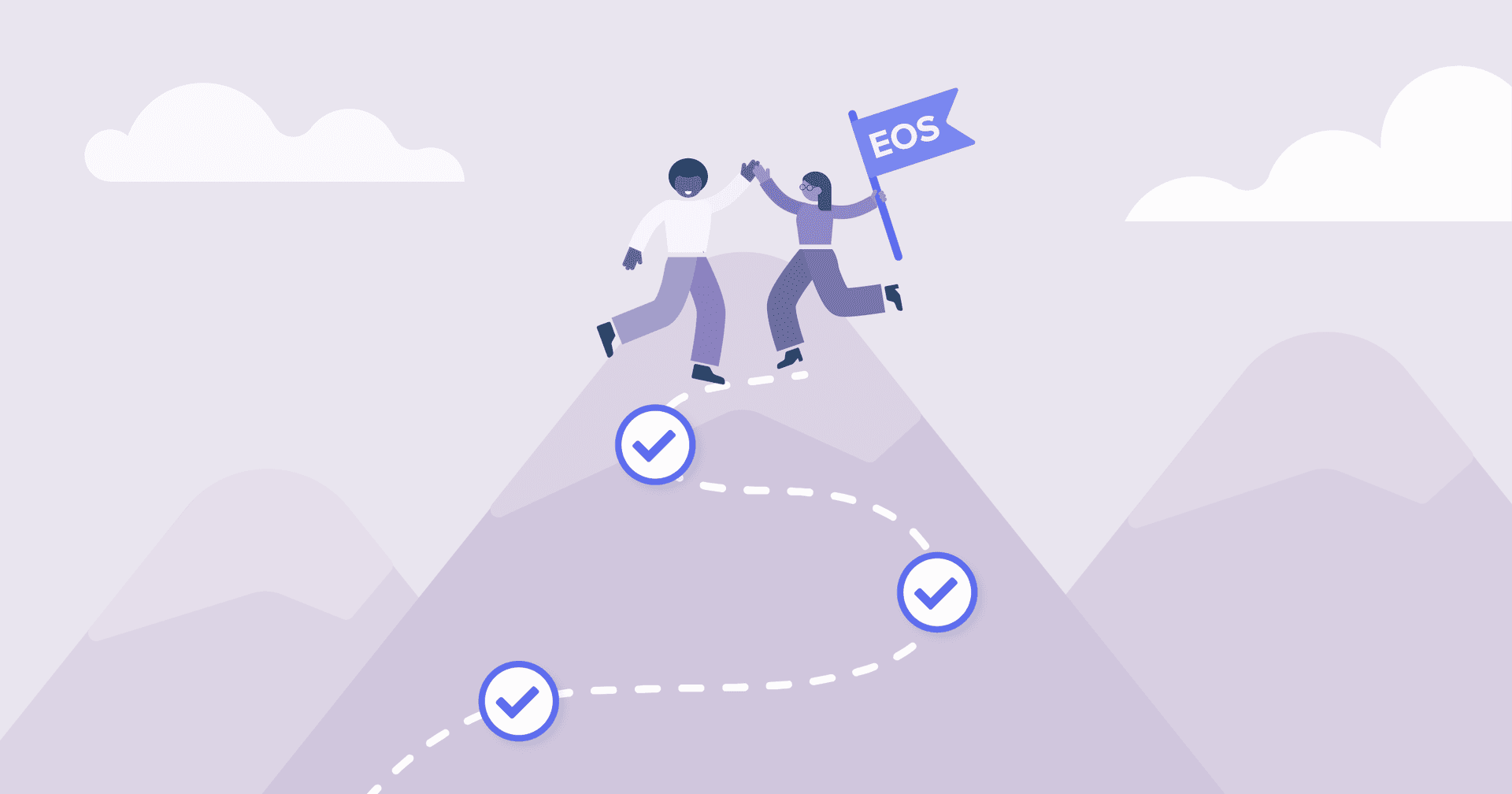Are EOS Rocks the Secret To Streamlining Your Marketing Agency? an image of a person climbing up a mountain of EOS rocks achieved