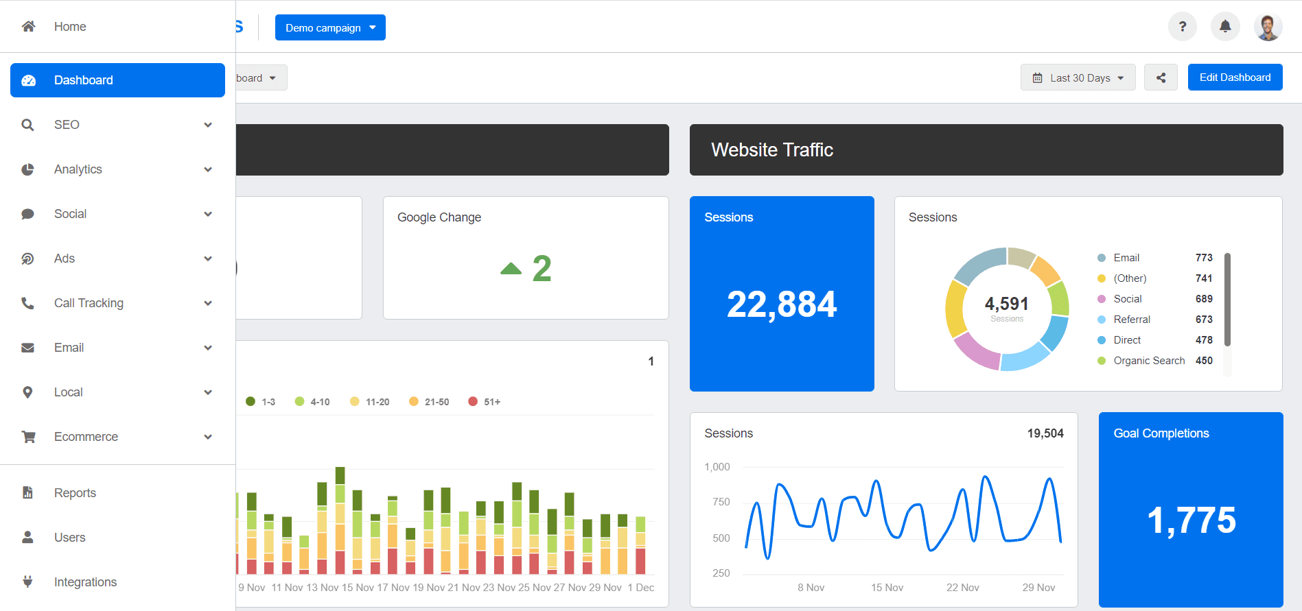 A screenshot of the refreshed AgencyAnalytics interface