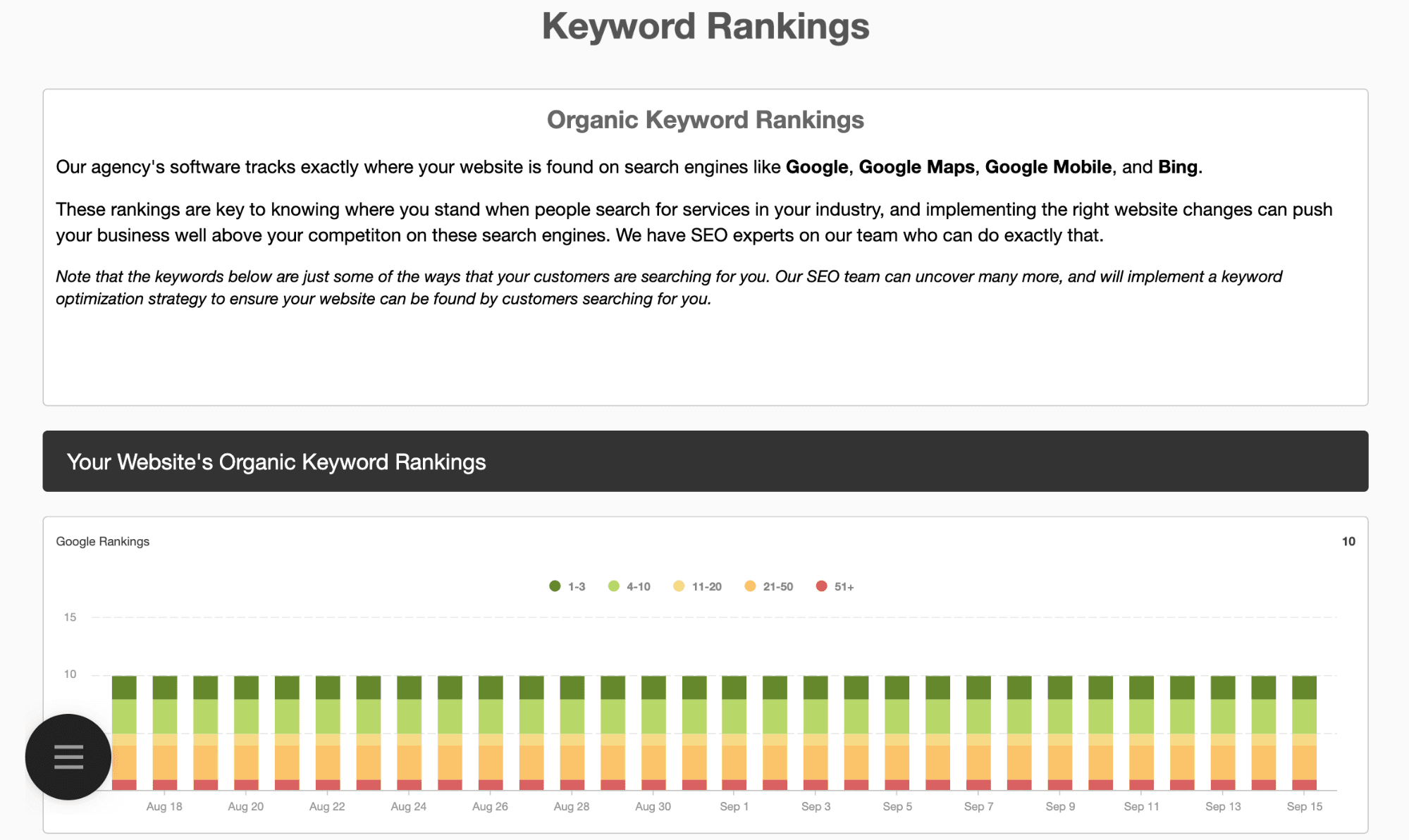Keyword rankings report