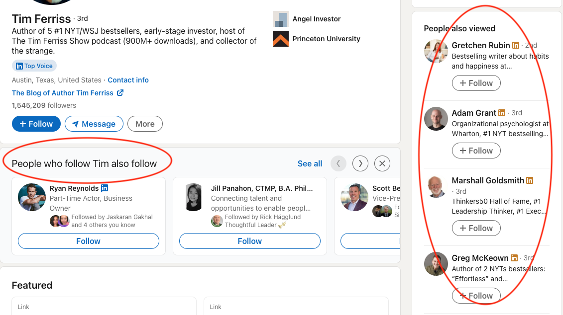 Screenshot of LinkedIn Sidebar Follower Suggestions