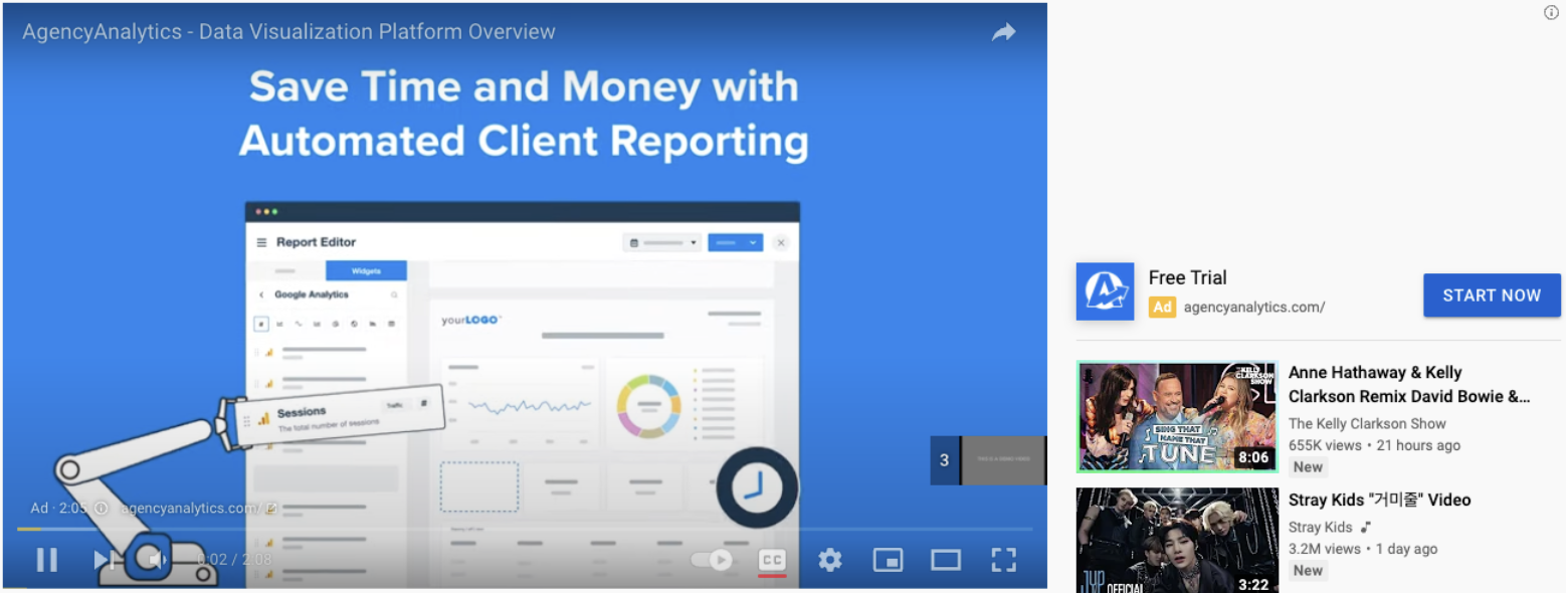AgencyAnalytics YouTube Ad Sequence Example