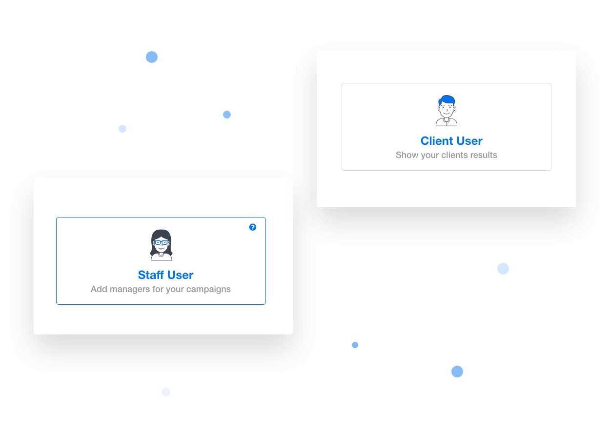 Two side-by-side graphics showing staff user and client user controls